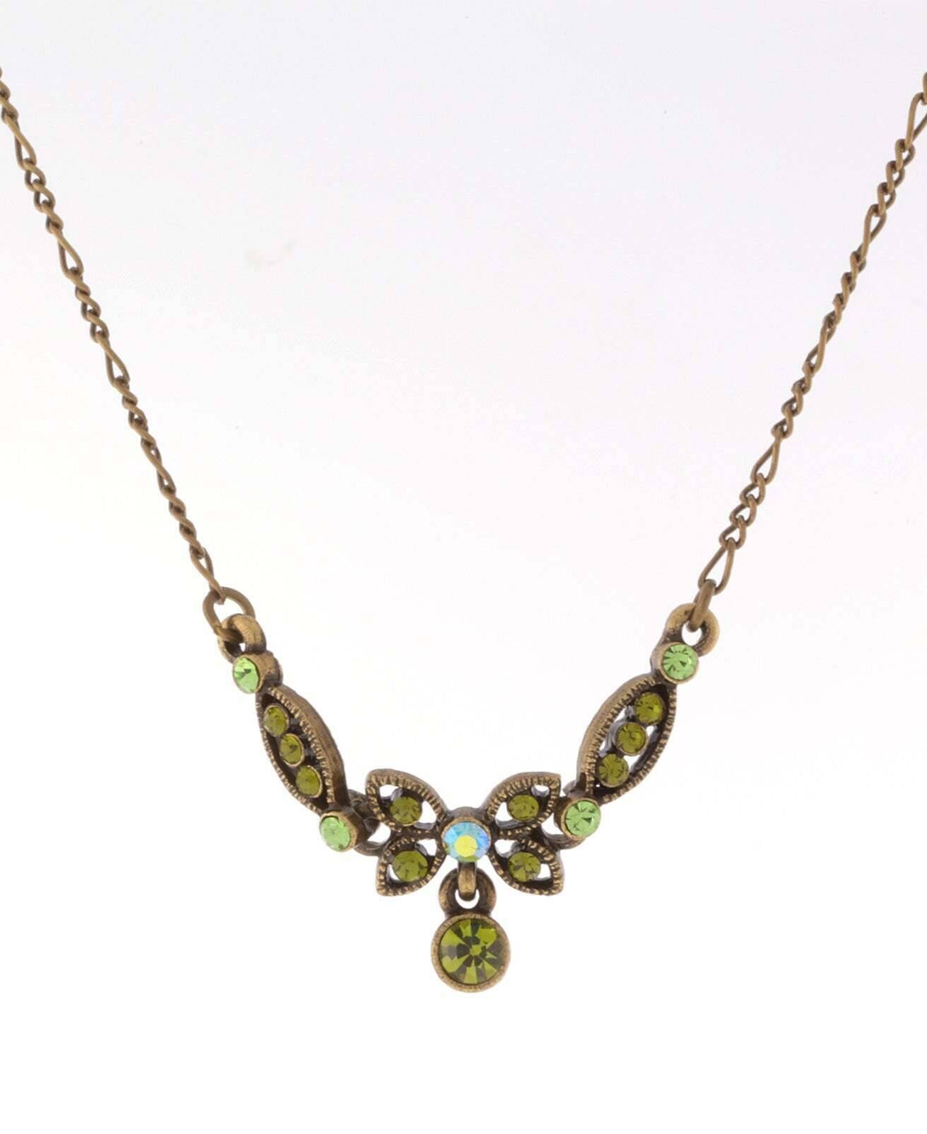 1928 Jewelry Butterfly Green Ab Crystal Pendant Necklace 16" + 3" Extender