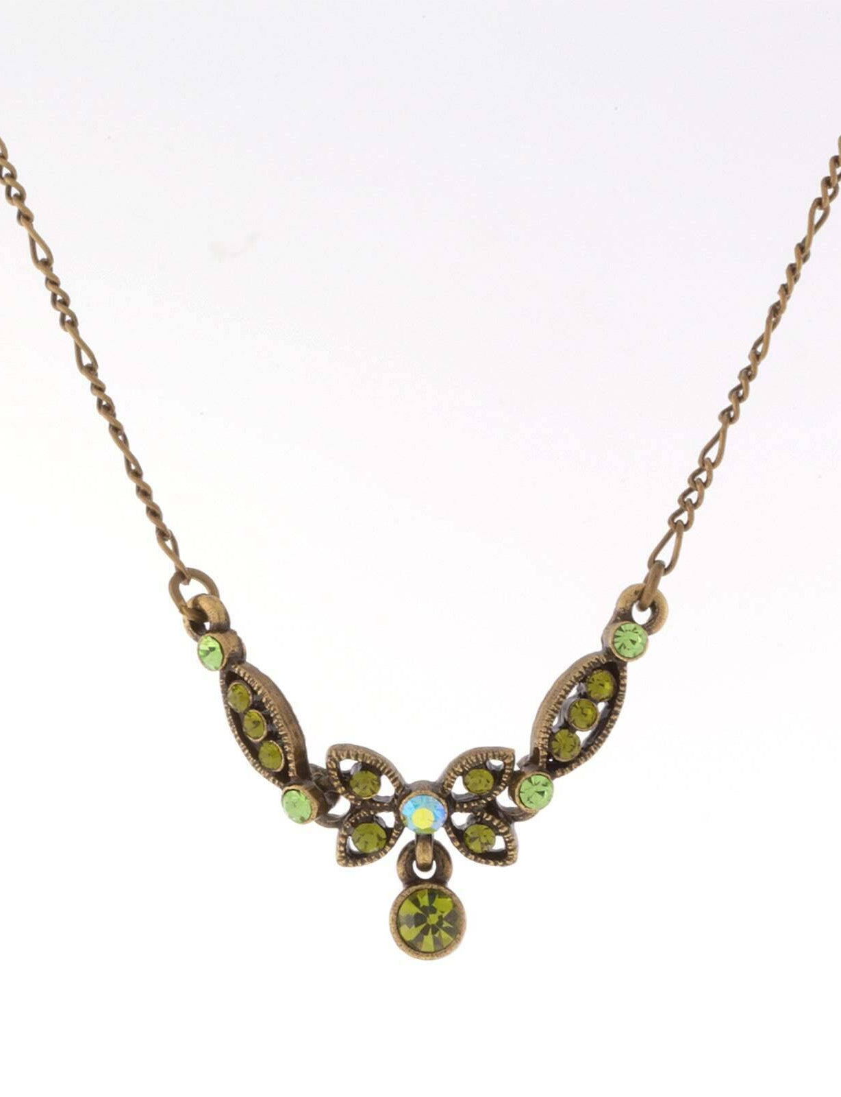 1928 Jewelry Butterfly Green Ab Crystal Pendant Necklace 16" + 3" Extender