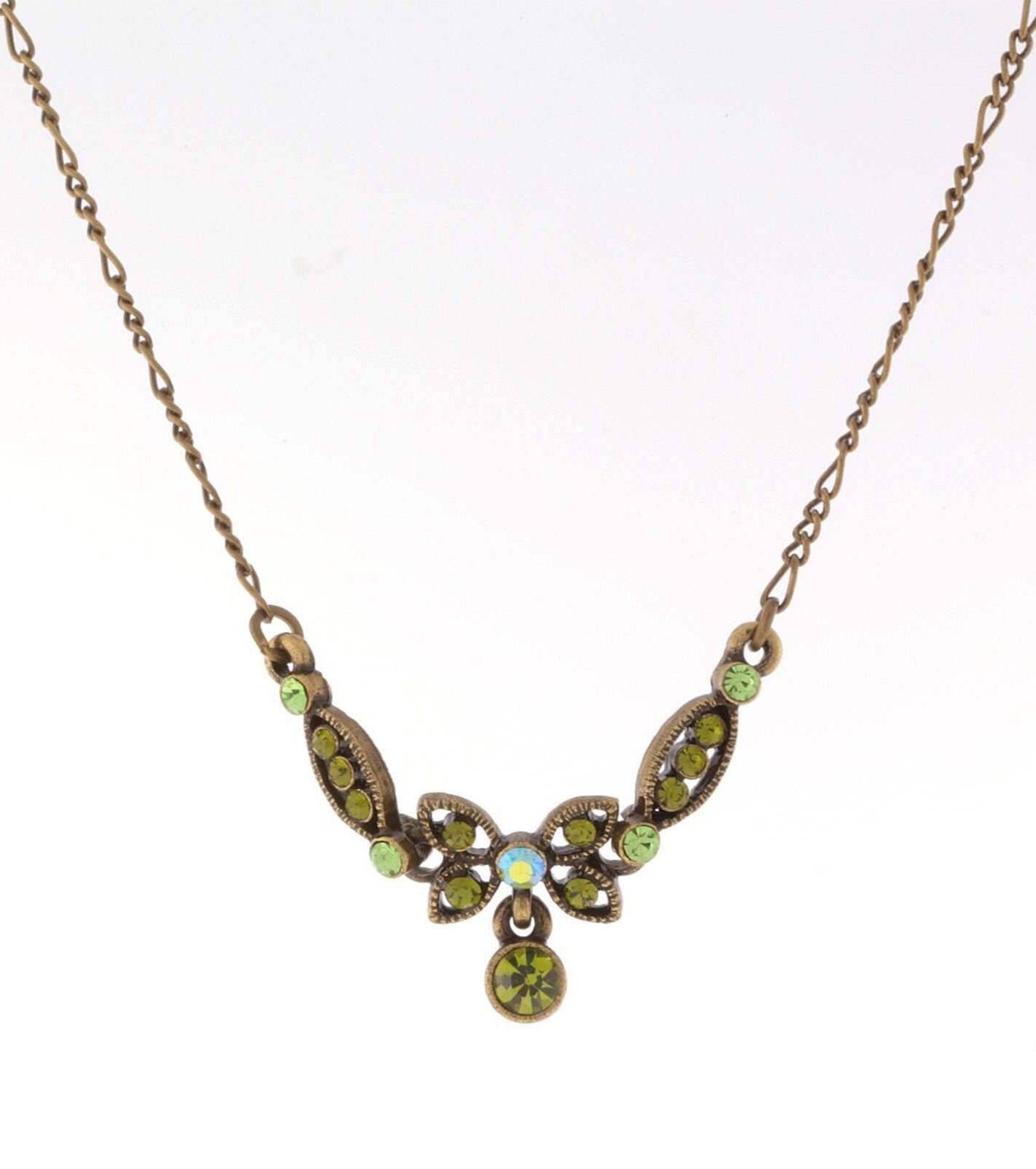 1928 Jewelry Butterfly Green Ab Crystal Pendant Necklace 16" + 3" Extender