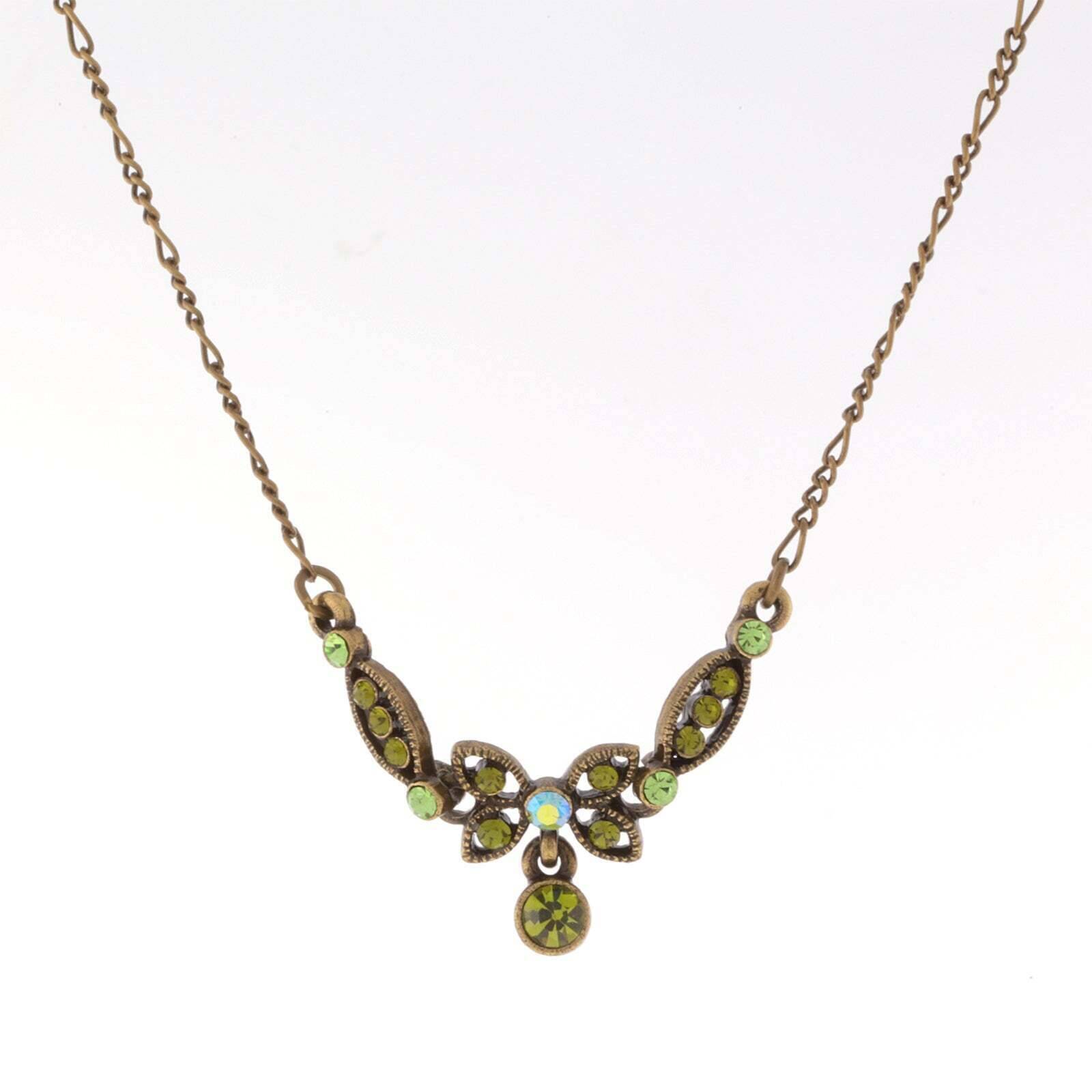 1928 Jewelry Butterfly Green Ab Crystal Pendant Necklace 16" + 3" Extender