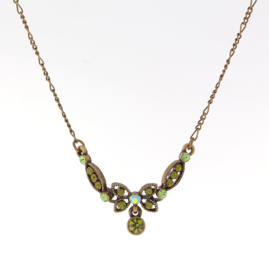 Gold Tone Green Ab Crystal Necklace 16   19 Inch Adjustable