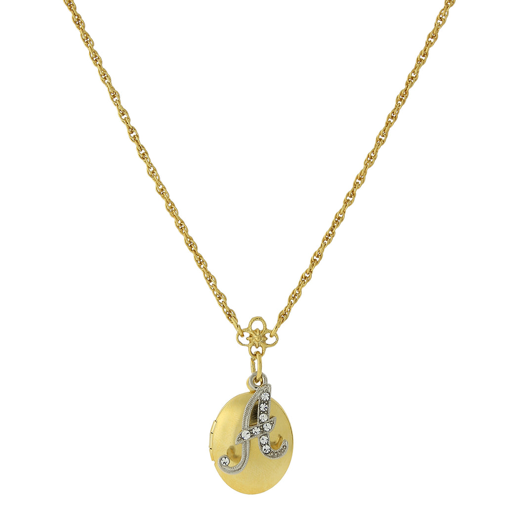 Gold Tone Locket And Silver Tone Crystal Initial Necklace 16   19 Inch Adjustable