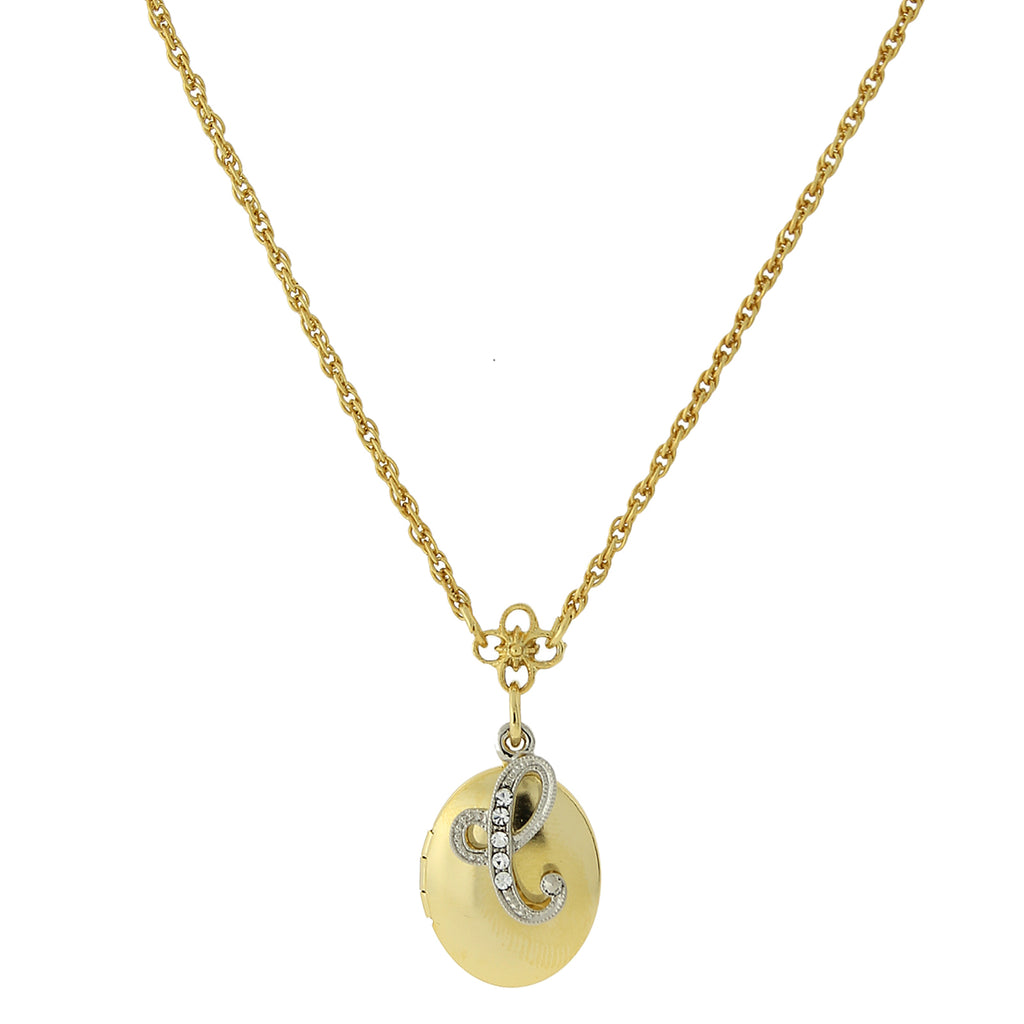 Gold Tone Locket And Silver Tone Crystal Initial Necklaces C