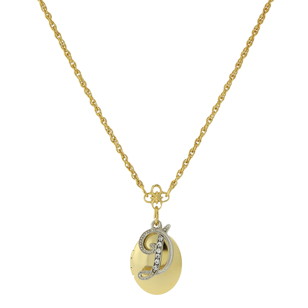 Gold Tone Locket And Silver Tone Crystal Initial Necklaces D