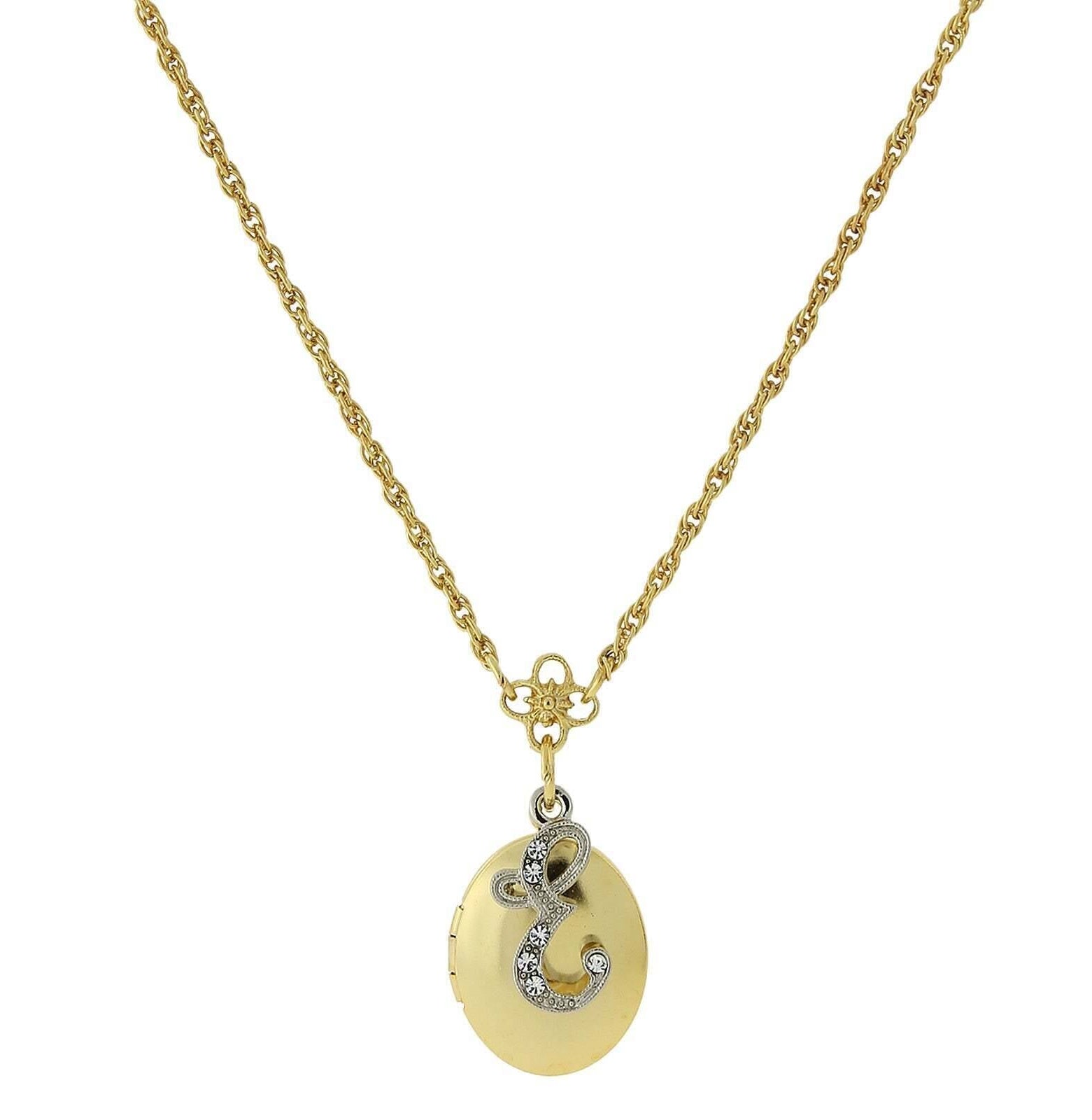 1928 Jewelry Crystal Initial Gold Locket Necklace 16"