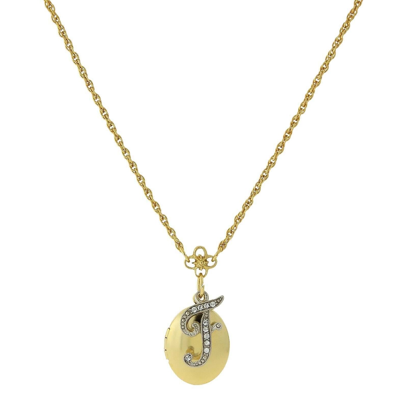 1928 Jewelry Crystal Initial Gold Locket Necklace 16"