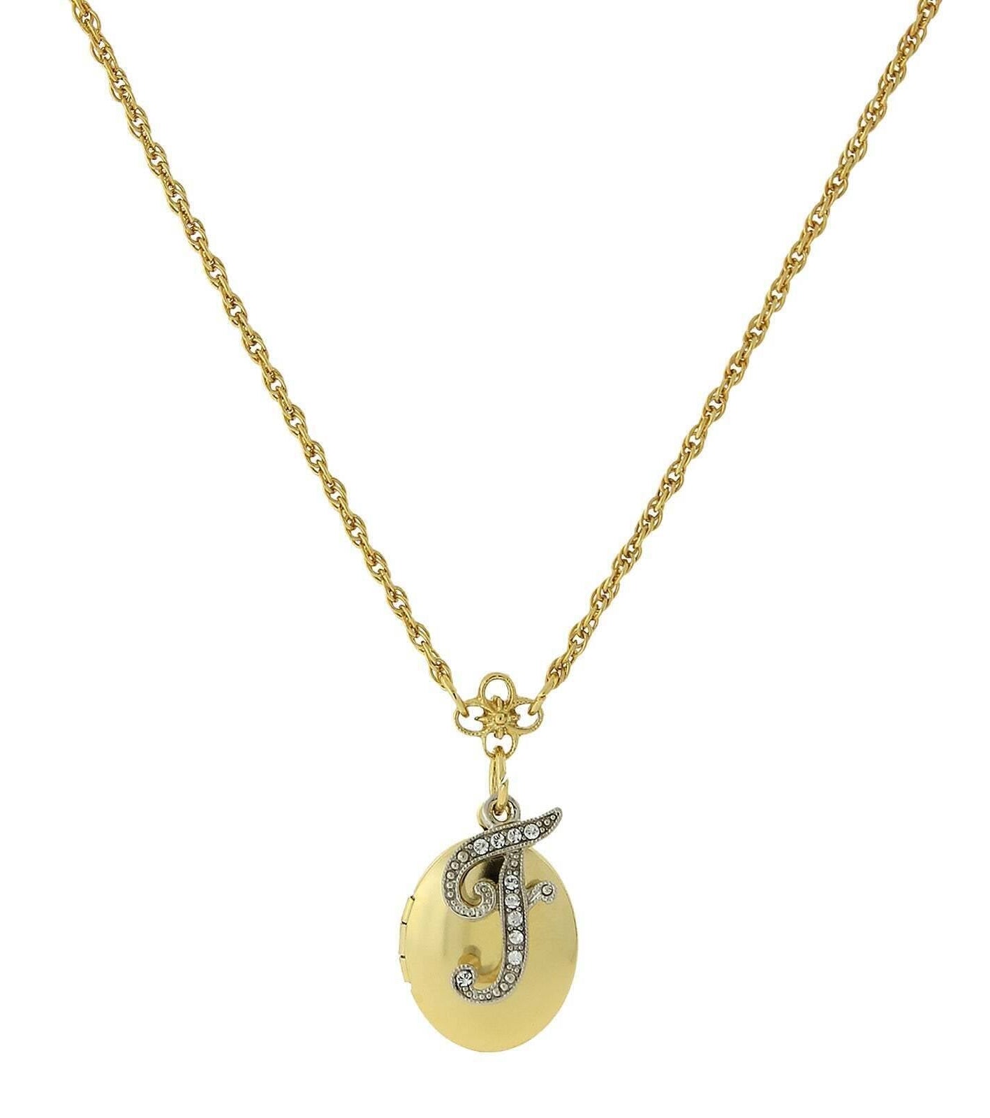 1928 Jewelry Crystal Initial Gold Locket Necklace 16"