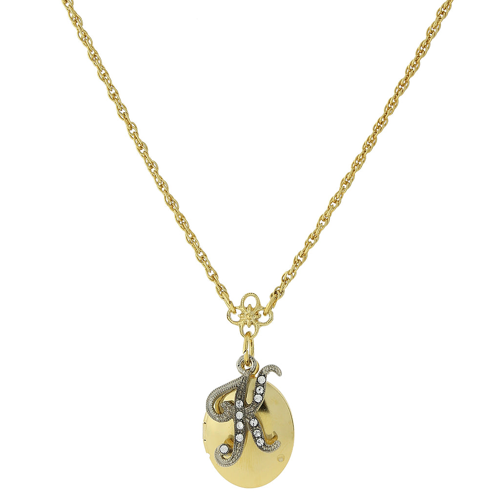 Gold Tone Locket And Silver Tone Crystal Initial Necklaces K