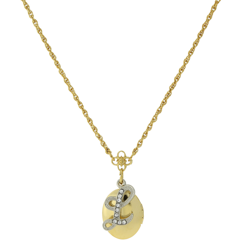 Gold Tone Locket And Silver Tone Crystal Initial Necklaces L