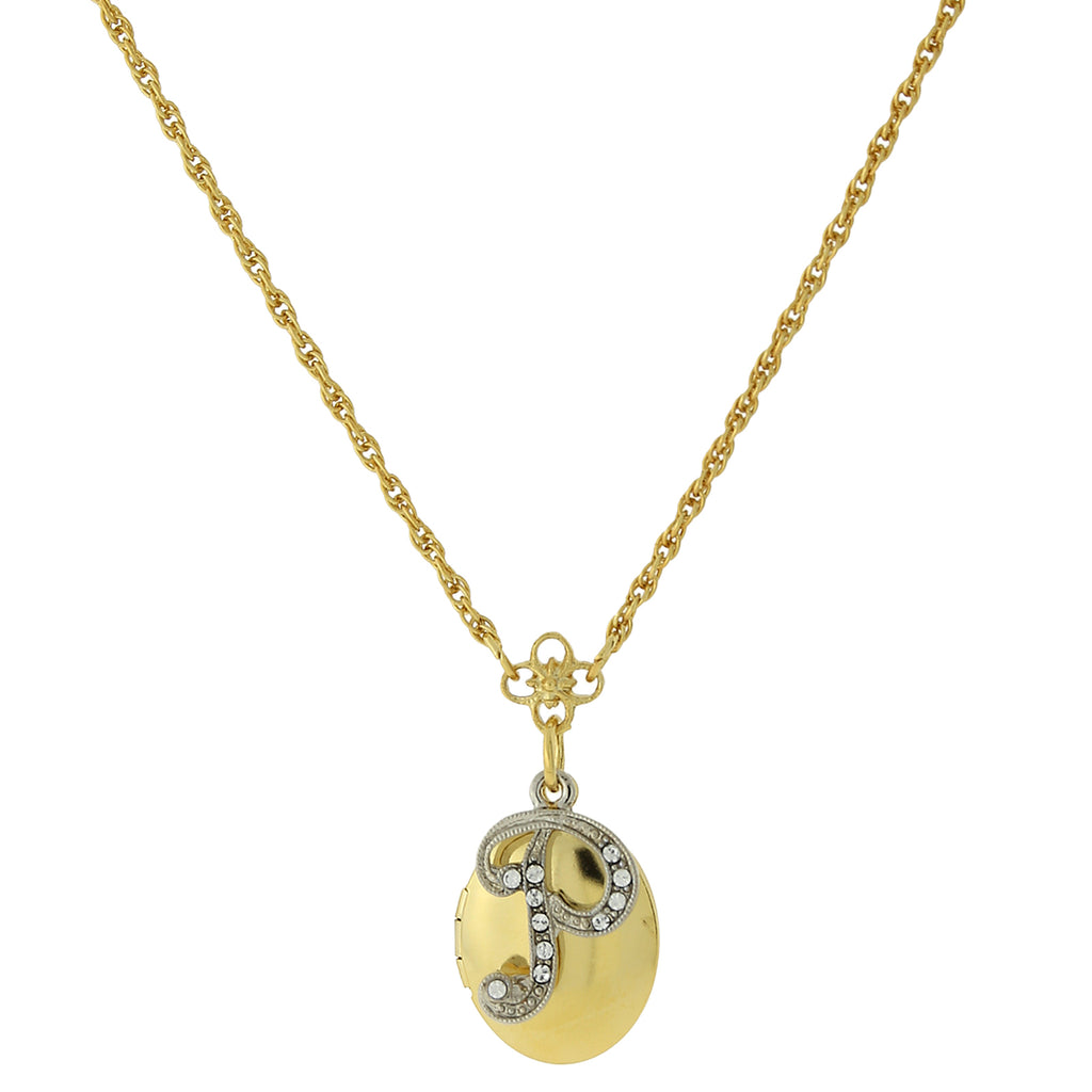 Gold Tone Locket And Silver Tone Crystal Initial Necklaces P