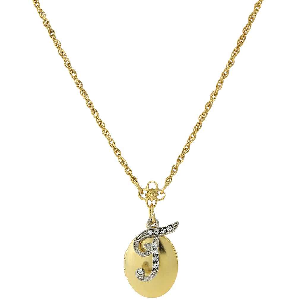 Gold Tone Locket And Silver Tone Crystal Initial Necklaces T