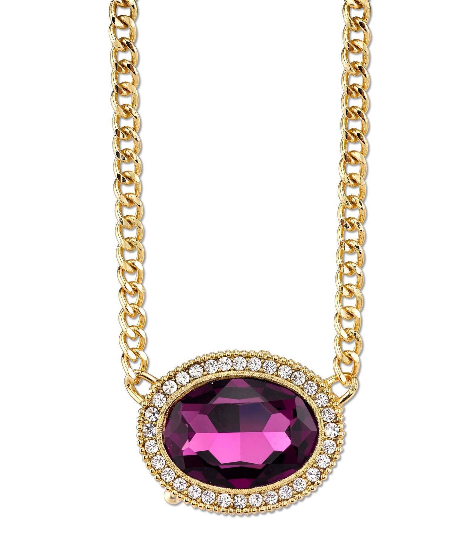 2028 Jewelry Amethyst Purple Color Crystal Austrian Pendant Necklace 16"