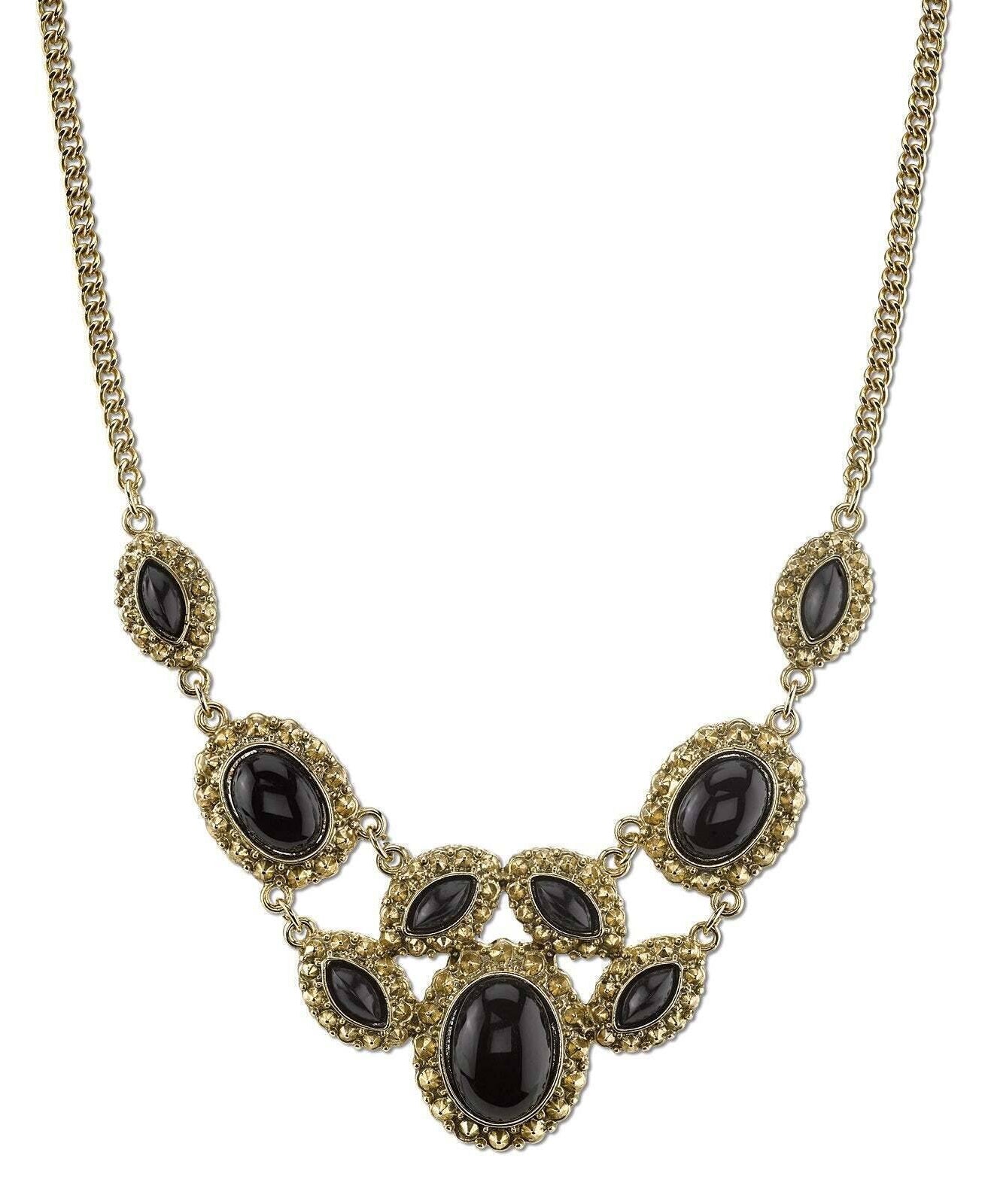 2028 Jewelry Multi Stone Textured Bib Necklace 16" + 3" Extender