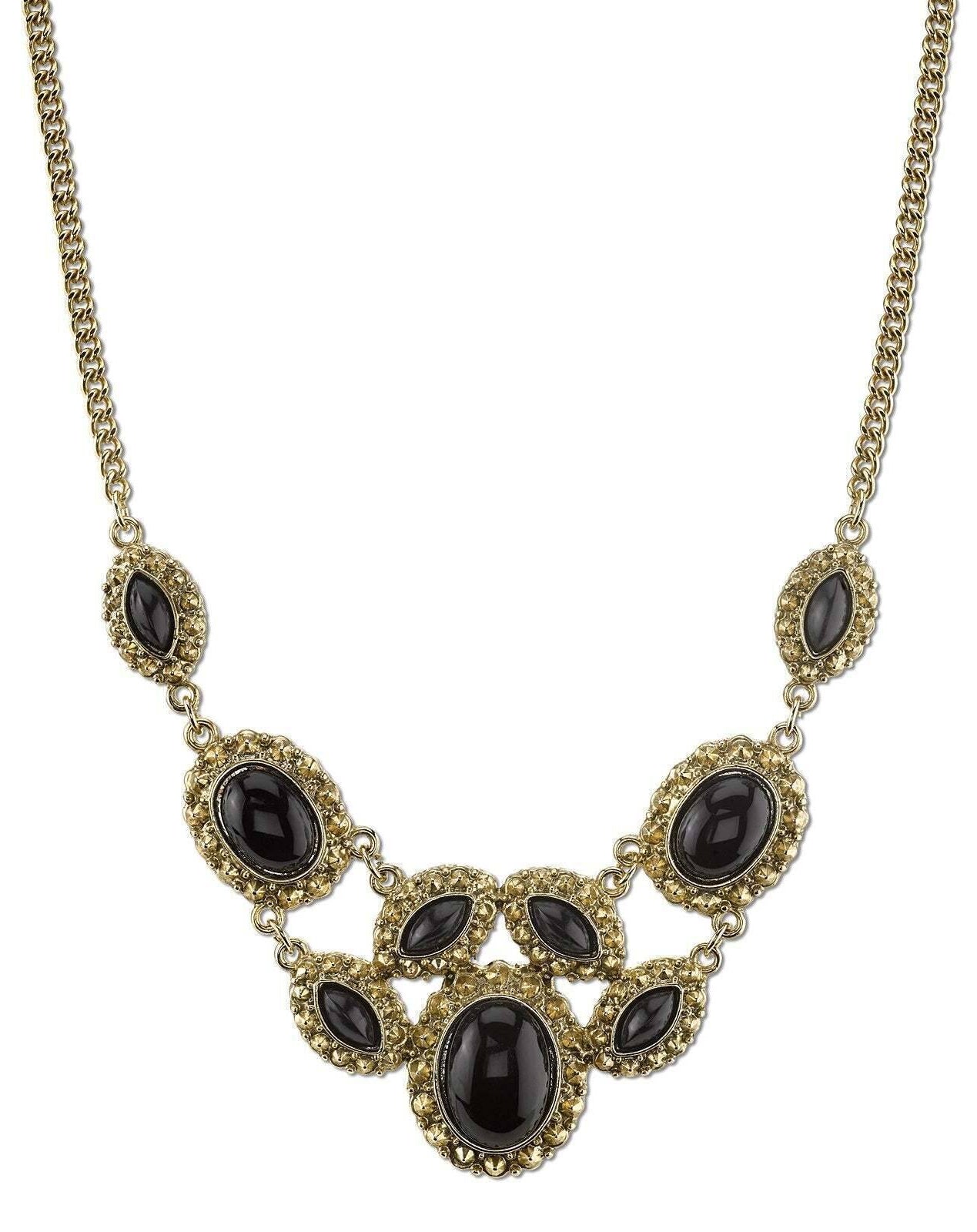 2028 Jewelry Multi Stone Textured Bib Necklace 16" + 3" Extender