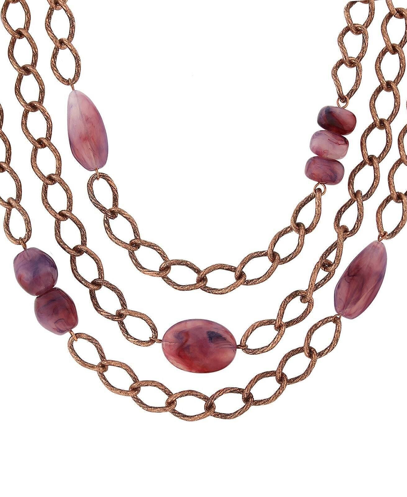 2028 Jewelry Antique Curb Link Layer Necklace With Amethyst Purple Stones 18"