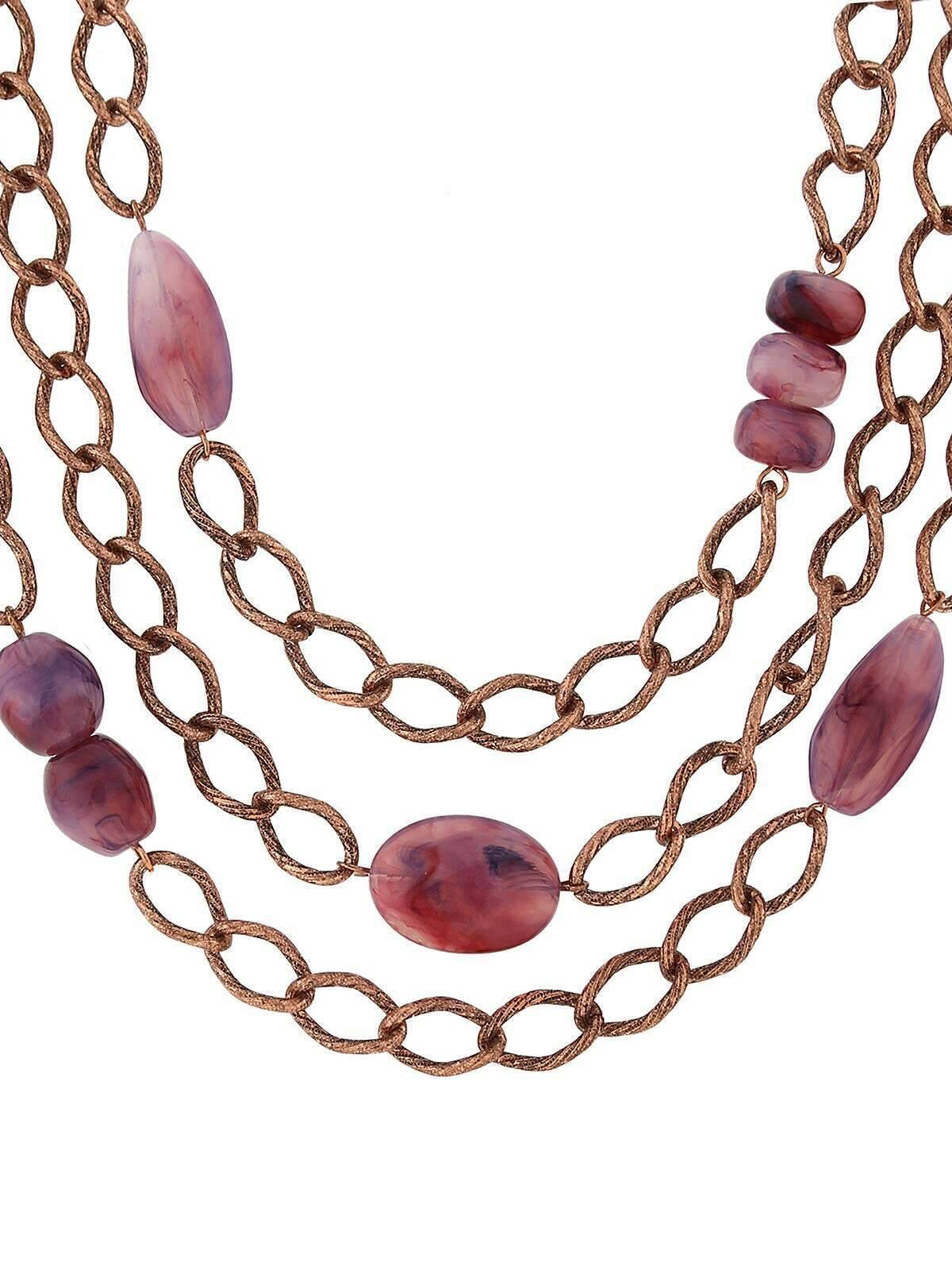 2028 Jewelry Antique Curb Link Layer Necklace With Amethyst Purple Stones 18"