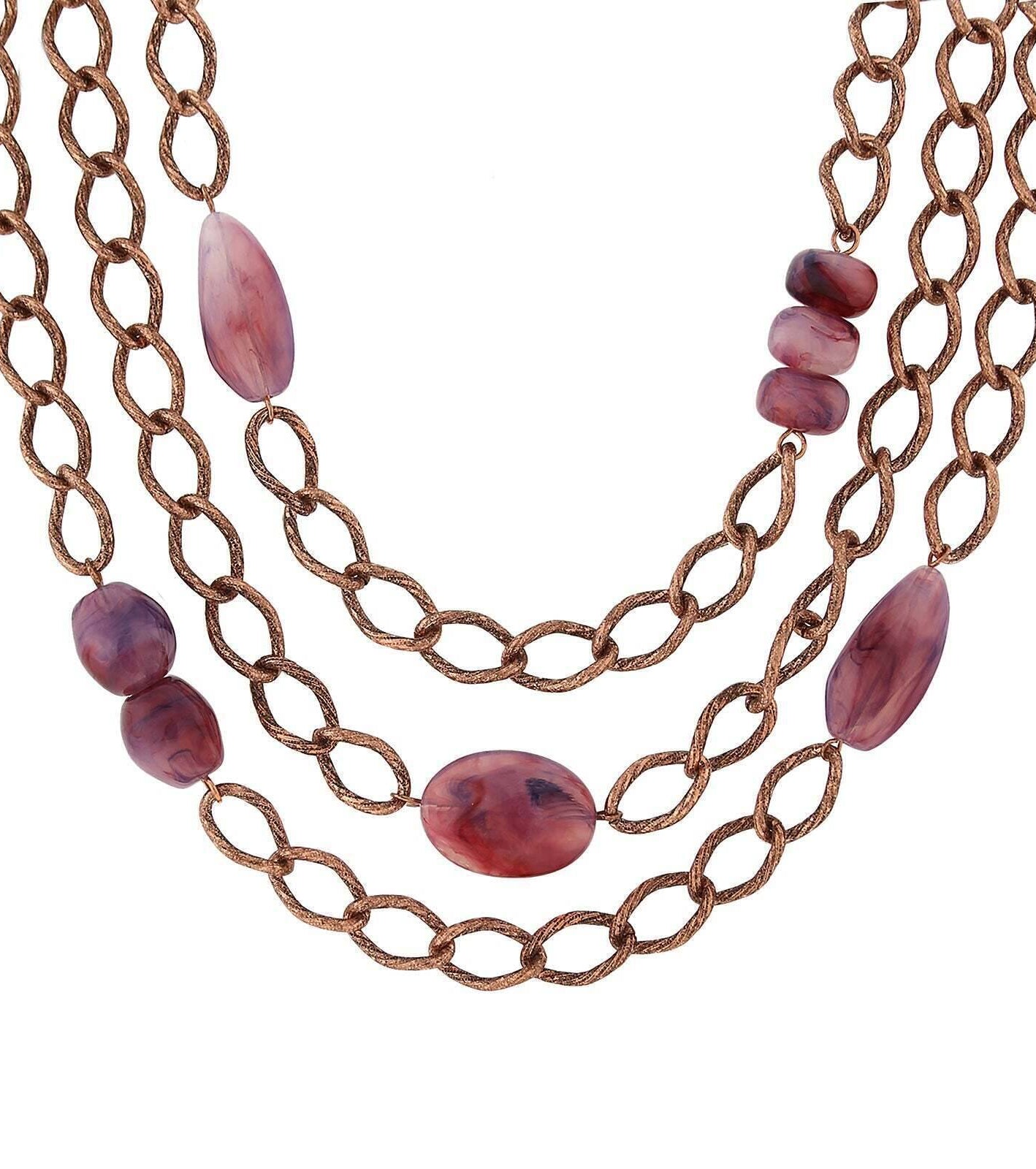 2028 Jewelry Antique Curb Link Layer Necklace With Amethyst Purple Stones 18"