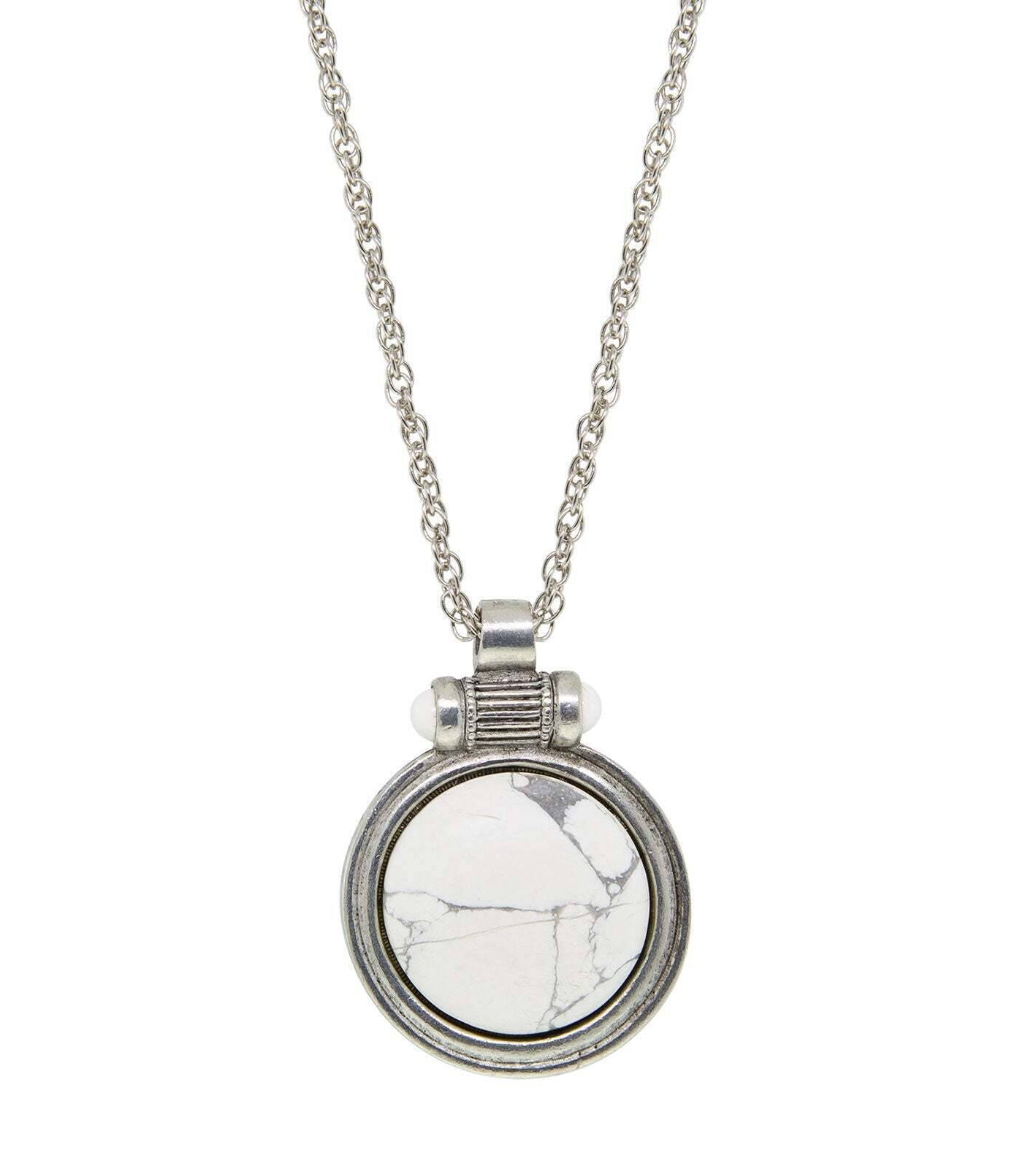 2028 Jewelry White Howlite Gemstone Pendant Necklace 28"