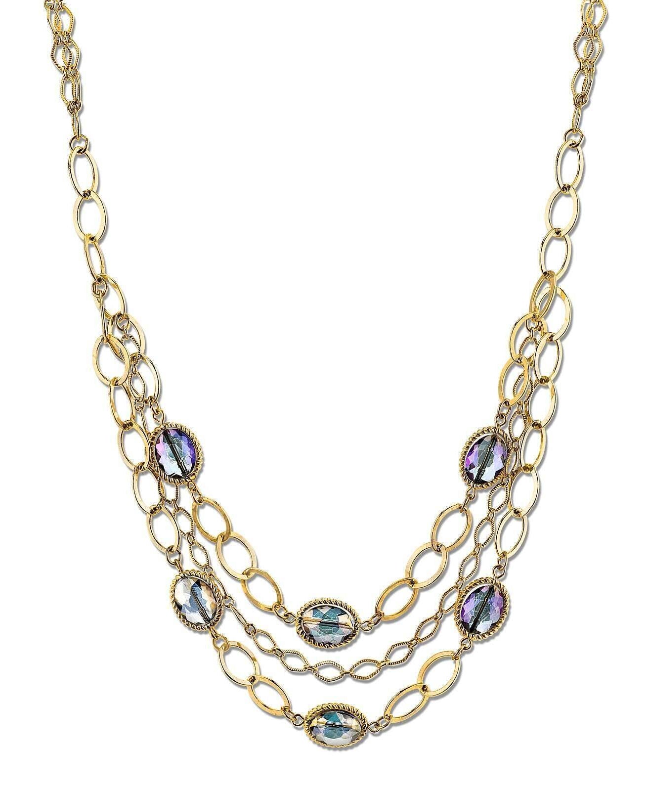 2028 Jewelry Blue Crystal Luster Multi-Strand Chain Necklace 16"