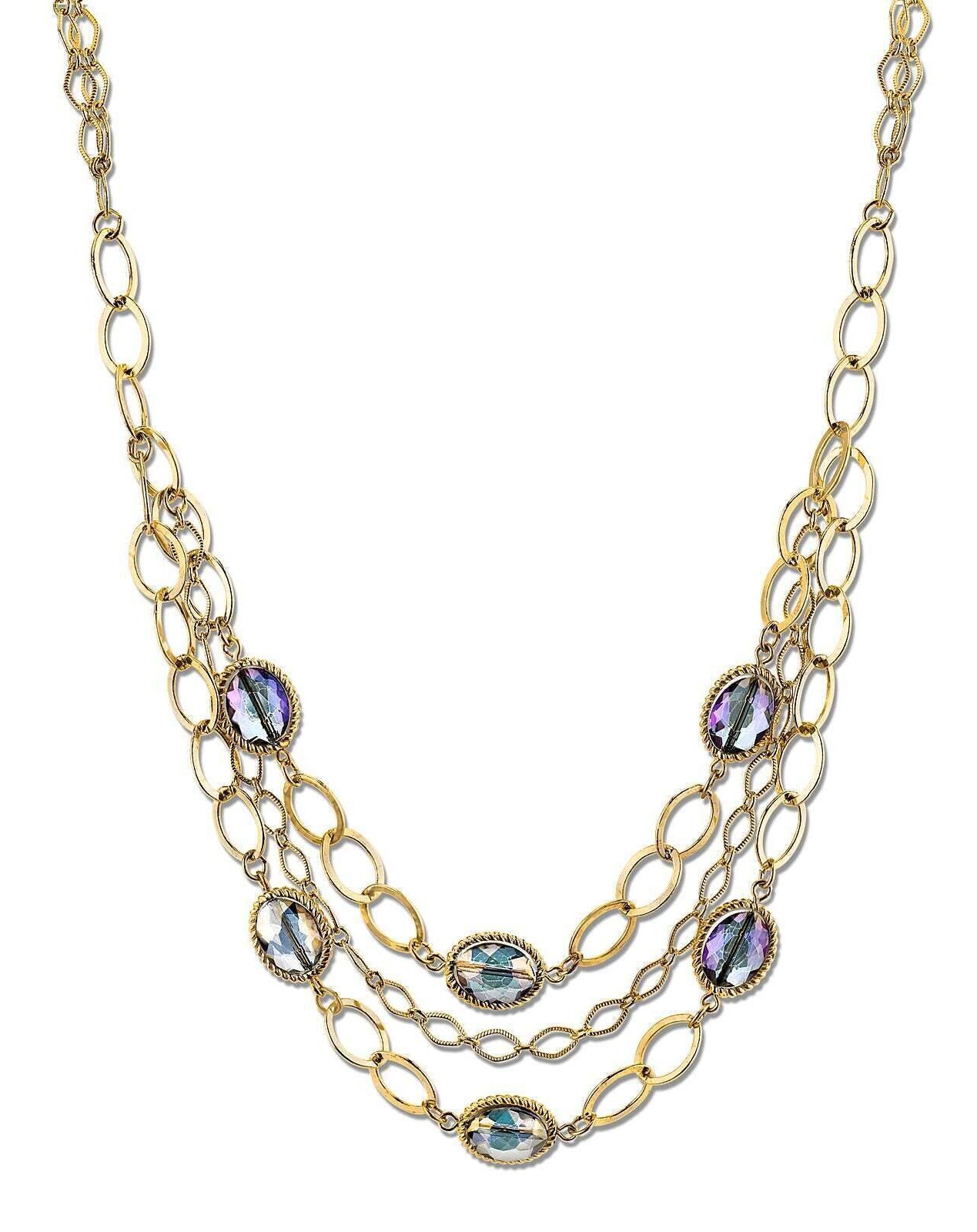 2028 Jewelry Blue Crystal Luster Multi-Strand Chain Necklace 16"