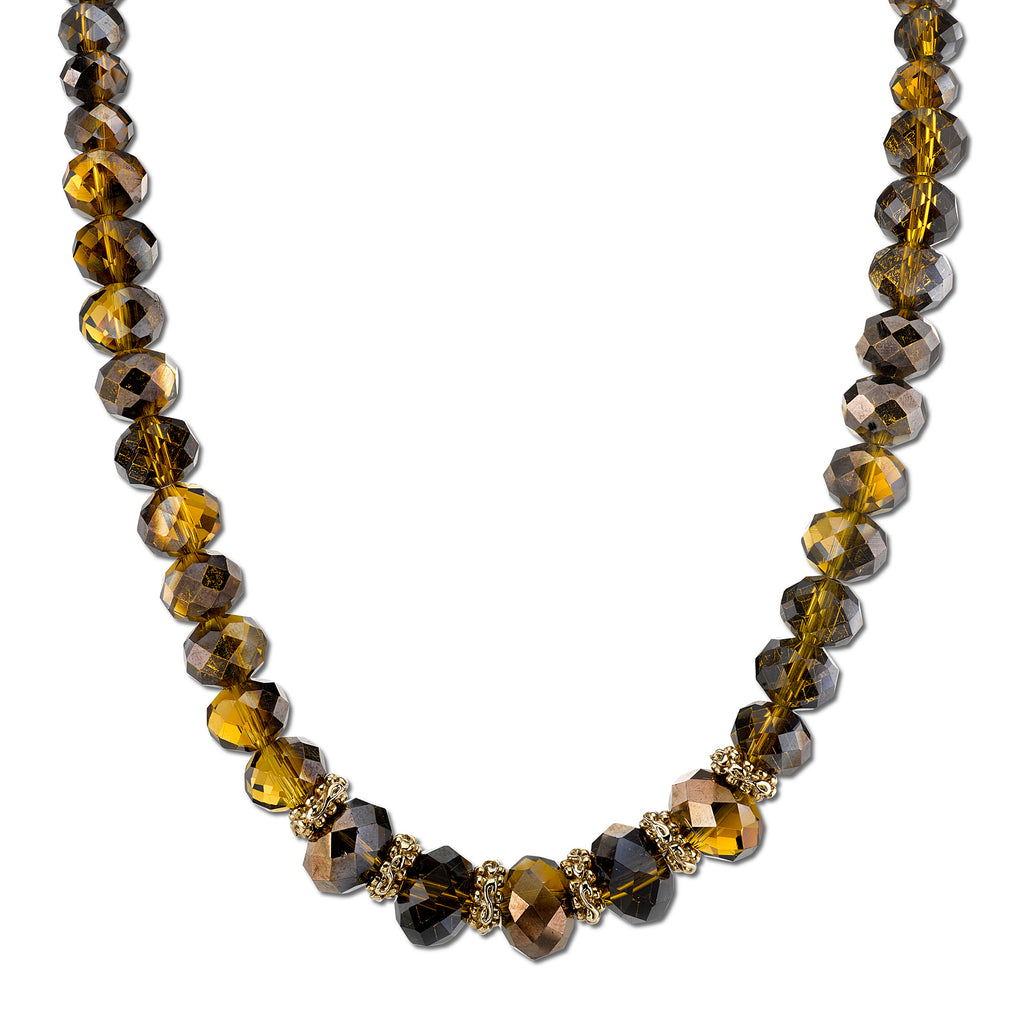 Gold Tone Copper Topaz Color Beaded Necklace 16   19 Inch Adjustable