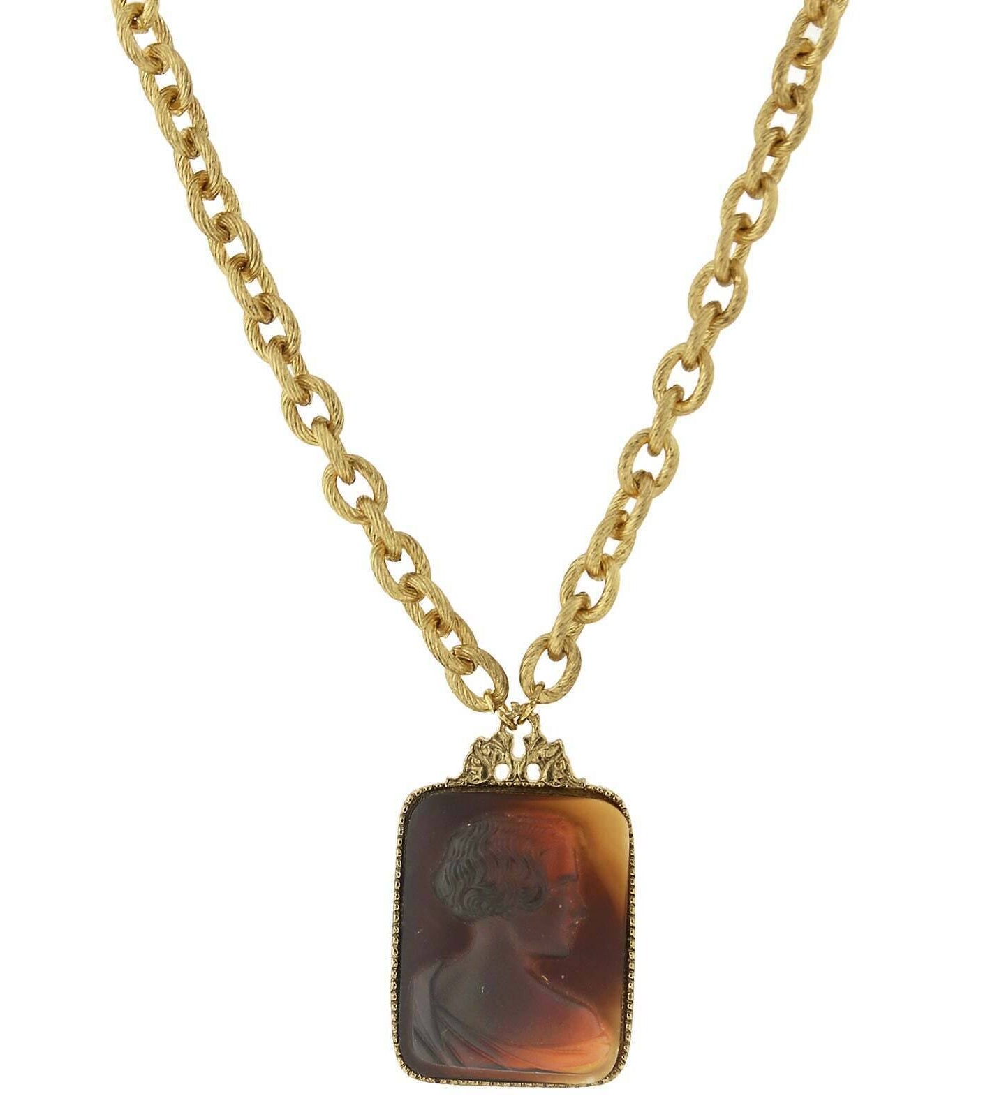2028 Jewelry Tortoise Intaglio Victorian Glass Square Pendant Necklace 18" + 3" Extender