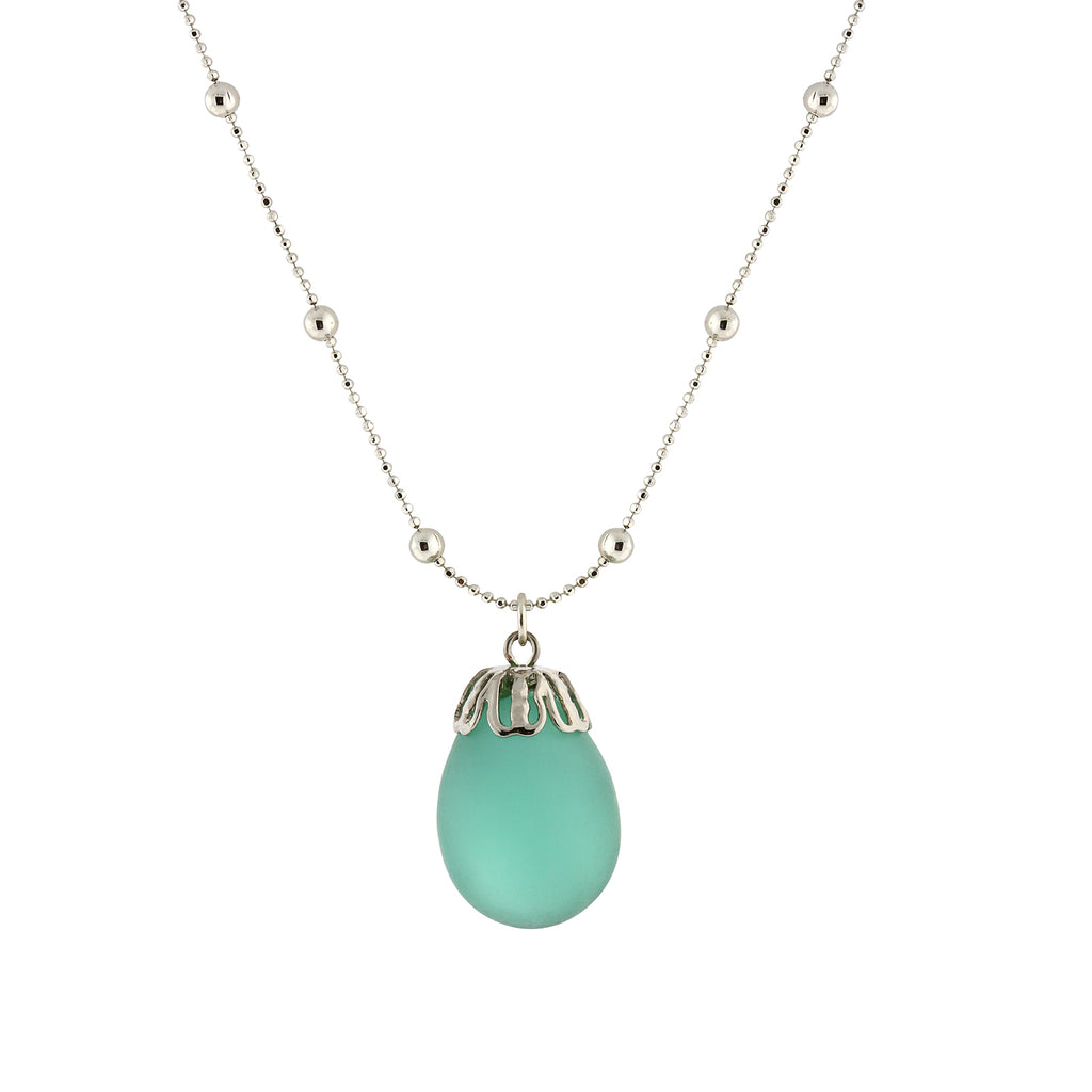 Frosted Glass Egg Pendant Necklace 16   19 Inch Adjustable Green