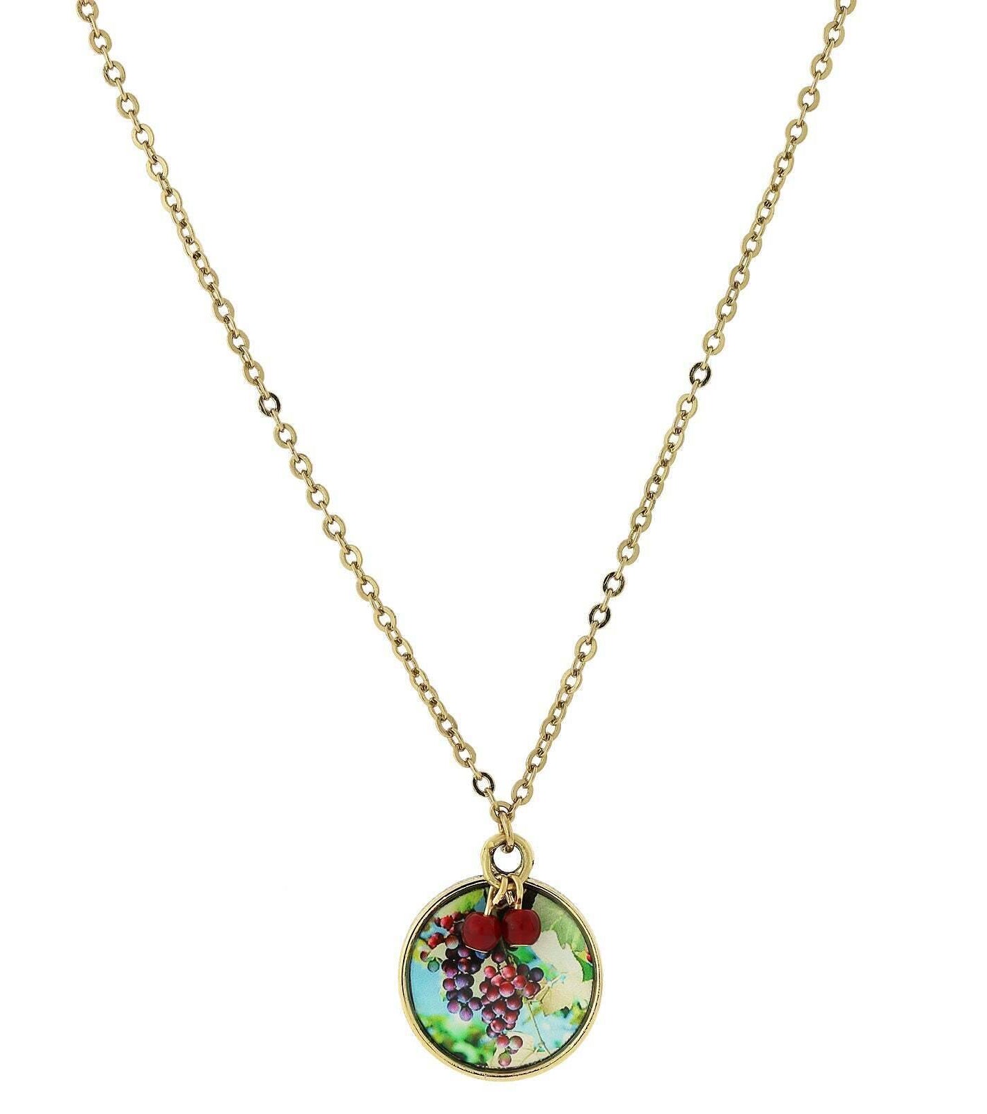 1928 Jewelry Winery Round Grapes Decal Pendant Necklace 16" + 3" Extender
