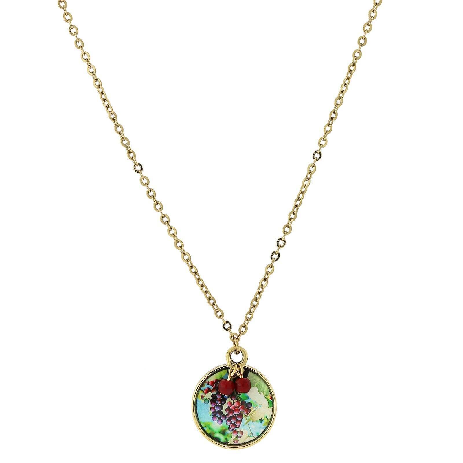 1928 Jewelry Winery Round Grapes Decal Pendant Necklace 16" + 3" Extender