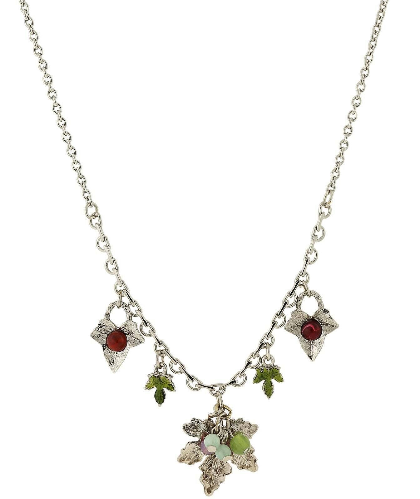 1928 Jewelry Winery Green And Purple Accent Grape Leaf Drop Necklace 16" + 3" Extender