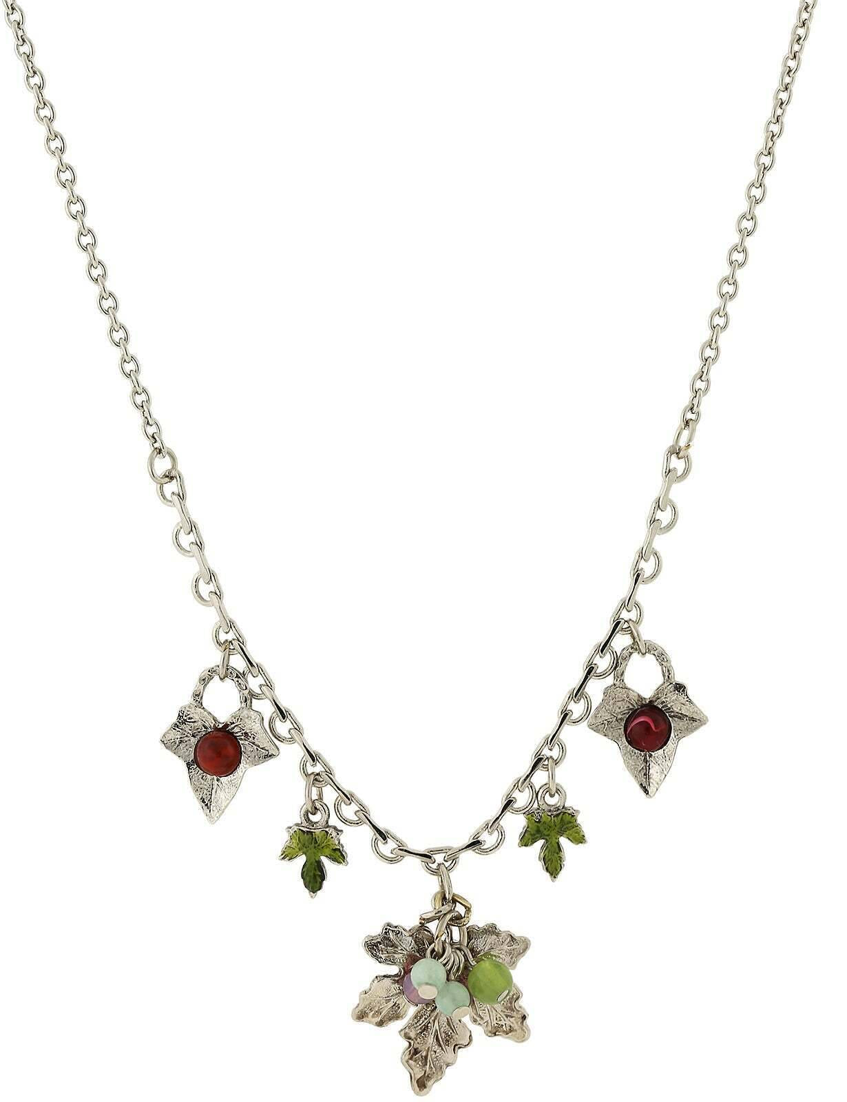 1928 Jewelry Winery Green And Purple Accent Grape Leaf Drop Necklace 16" + 3" Extender