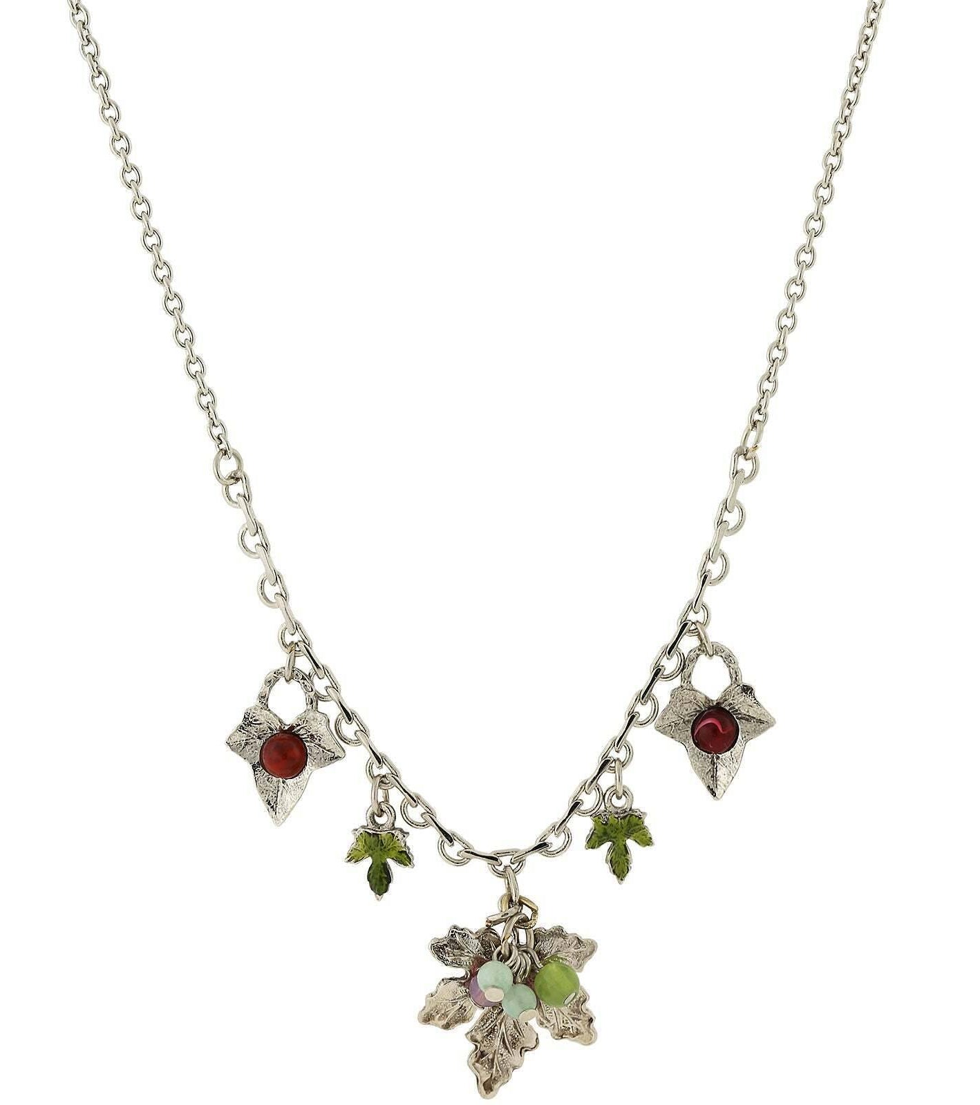 1928 Jewelry Winery Green And Purple Accent Grape Leaf Drop Necklace 16" + 3" Extender