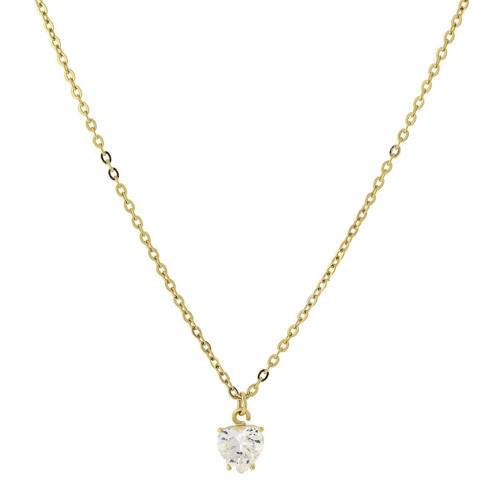 1928 Jewelry Cubic Zirconia Solitaire Heart Pendant Necklace 16" + 3" Extender