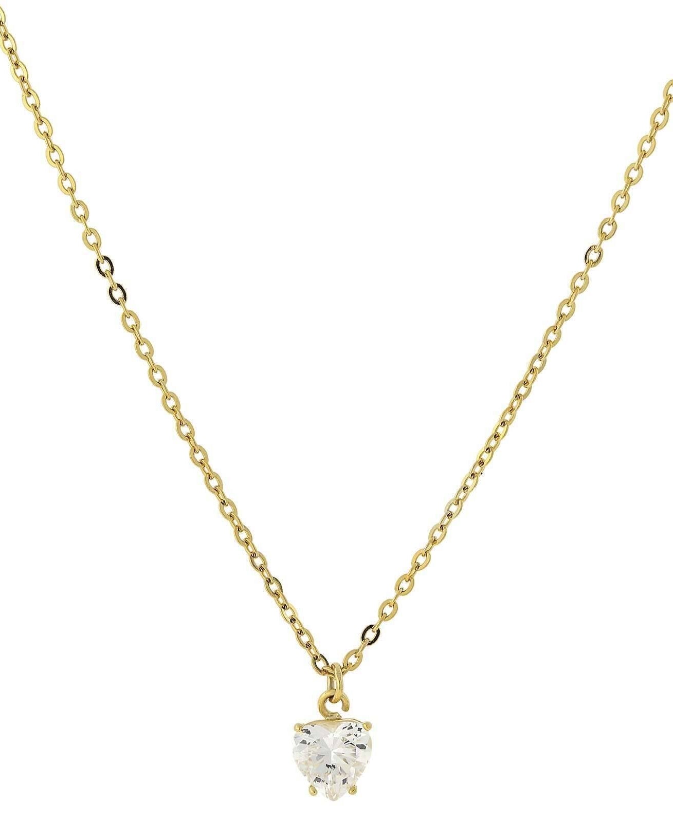 1928 Jewelry Cubic Zirconia Solitaire Heart Pendant Necklace 16" + 3" Extender