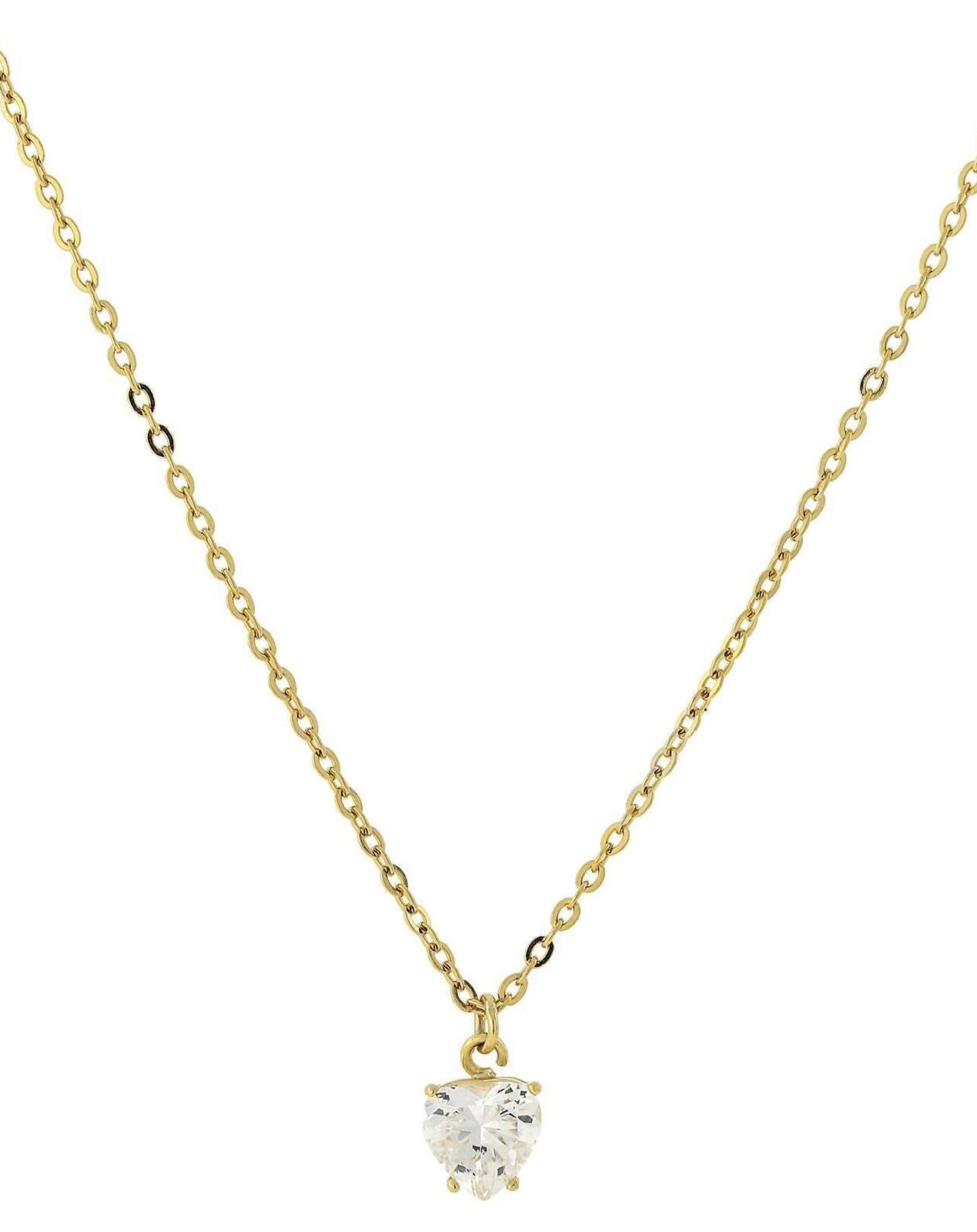 1928 Jewelry Cubic Zirconia Solitaire Heart Pendant Necklace 16" + 3" Extender