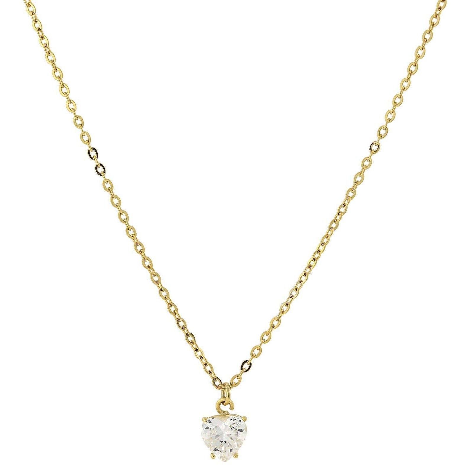 1928 Jewelry Cubic Zirconia Solitaire Heart Pendant Necklace 16" + 3" Extender