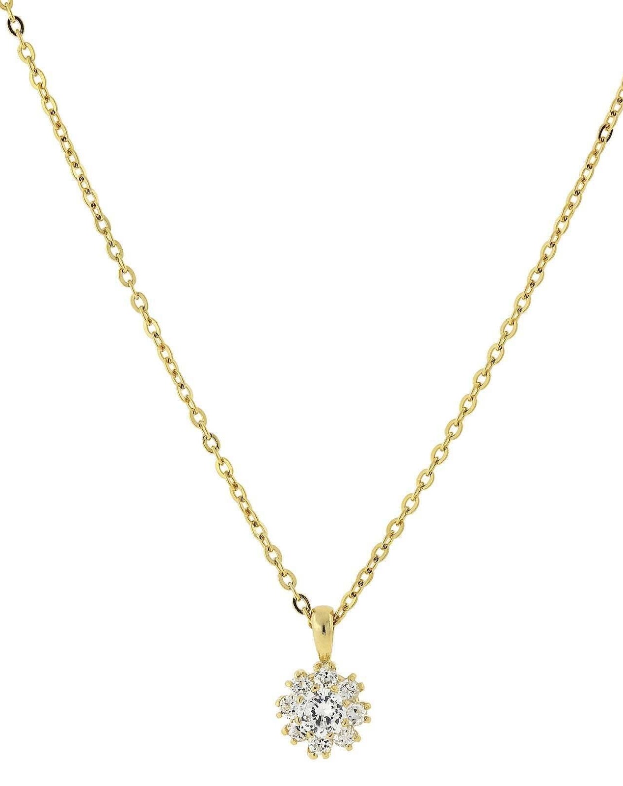 1928 Jewelry Cubic Zirconia Flower Setting Pendant Necklace 16" + 3" Extender