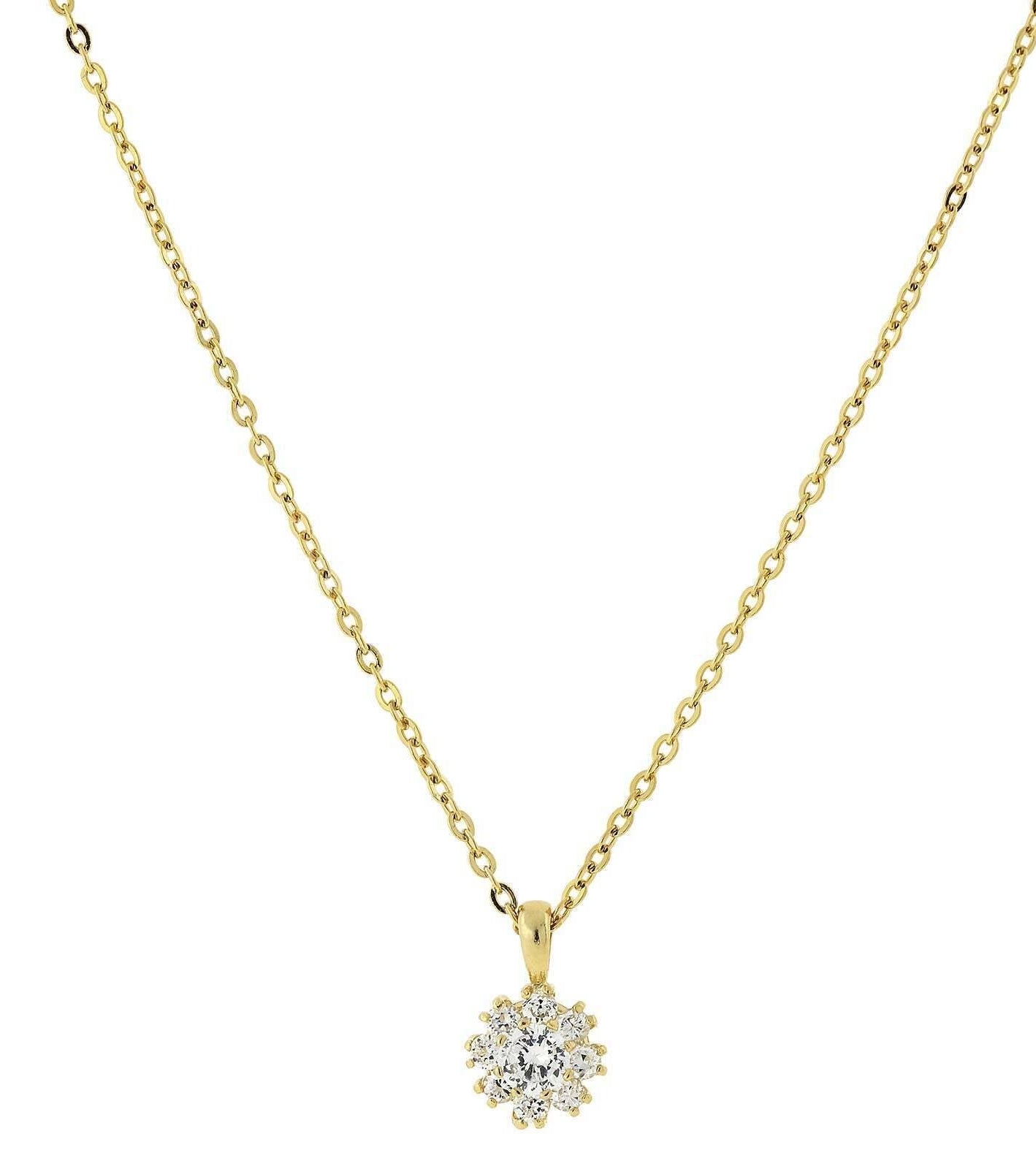 1928 Jewelry Cubic Zirconia Flower Setting Pendant Necklace 16" + 3" Extender