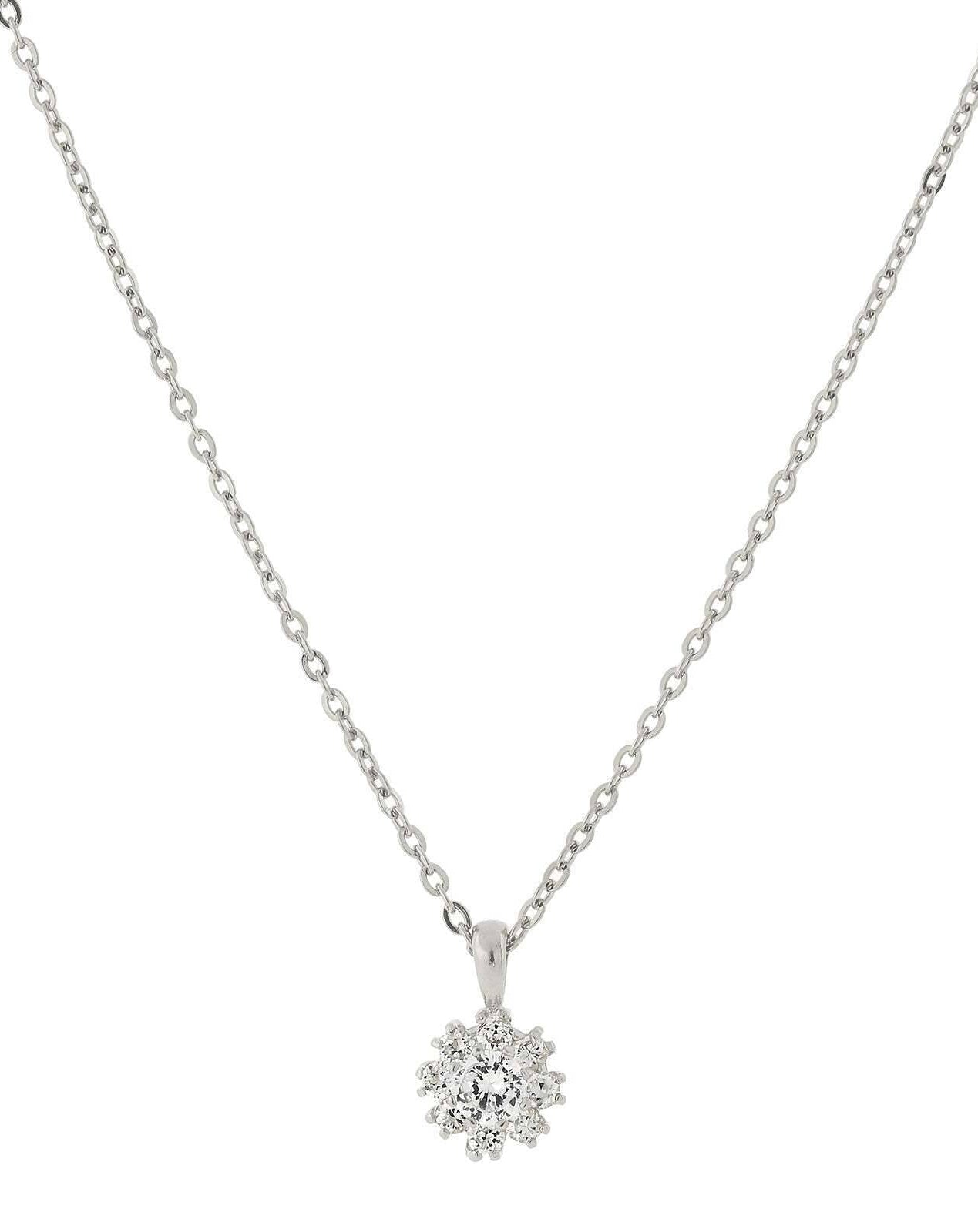 1928 Jewelry Cubic Zirconia Flower Setting Pendant Necklace 16" + 3" Extender