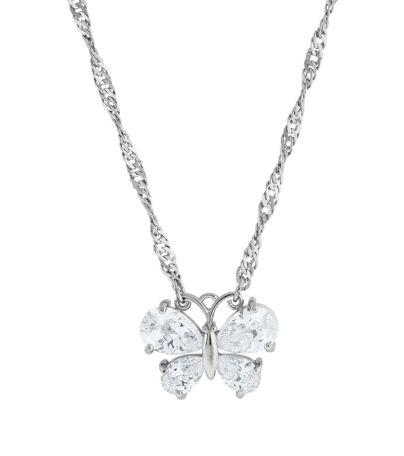1928 Jewelry Cubic Zirconia Butterfly Pendant Necklace 16" + 3" Extender