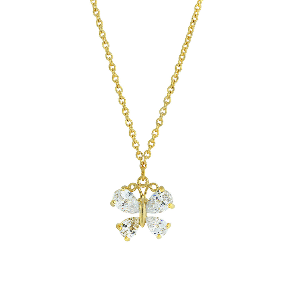  Cubic Zirconia Butterfly Pendant Necklace 16   19 Inch Adjustable Gold