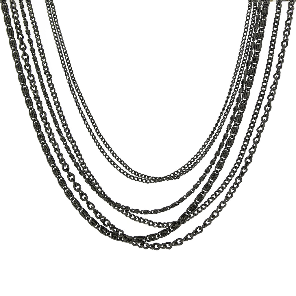 Black Luxe Layered Multi Chain Necklace 16   19 Inch Adjustable