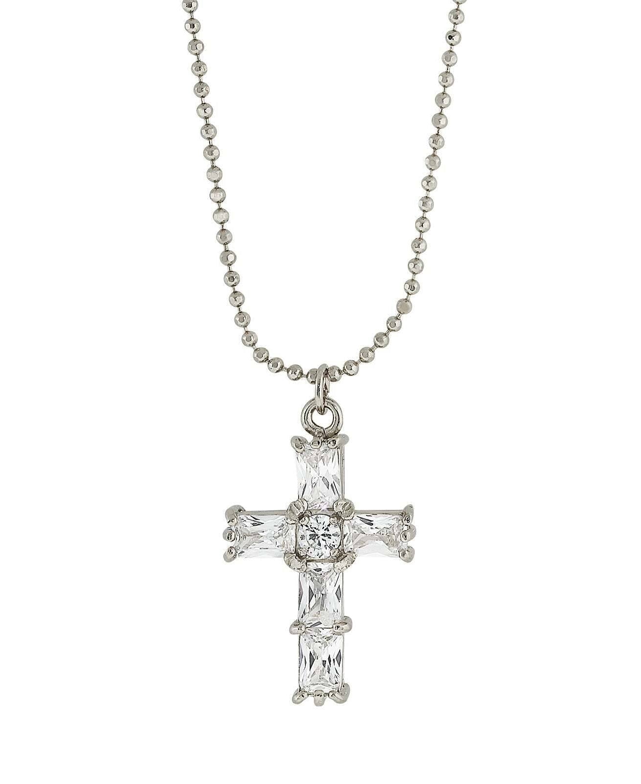 1928 Jewelry Cubic Zirconia Cross Pendant Necklace 18"
