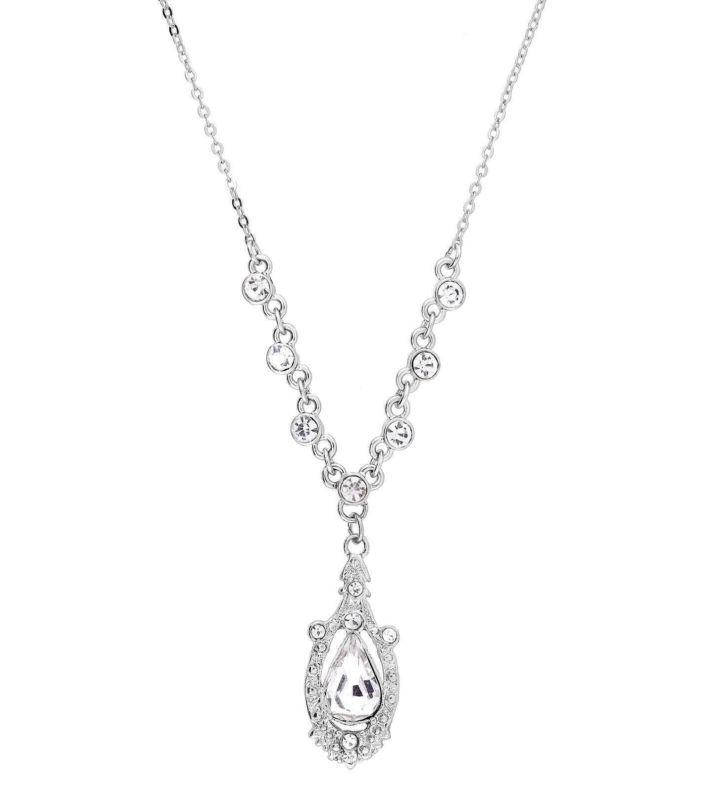 1928 Jewelry Suspended Crystal Teardrop Y-Shape Necklace 16" + 3" Extender