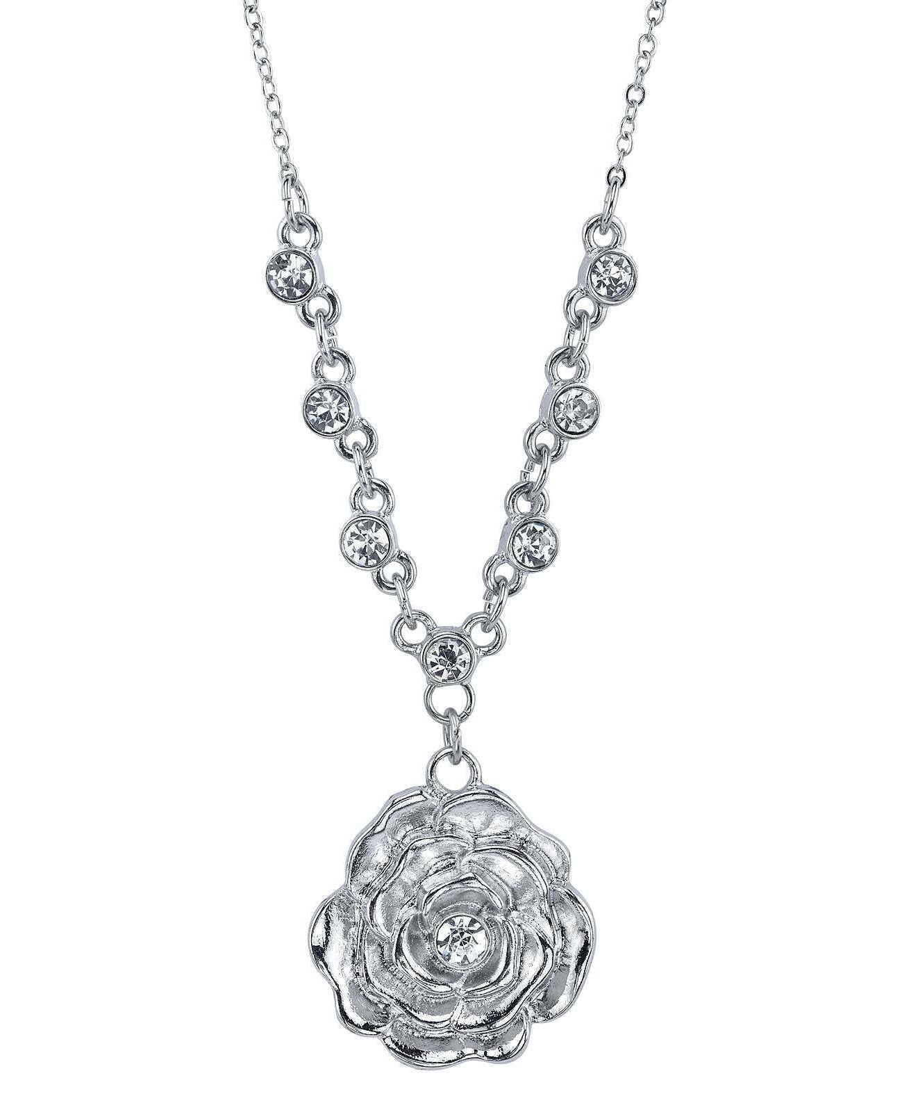 1928 Jewelry Bellesa Crystal Accent Flower Pendant Necklace 16" + 3" Extender