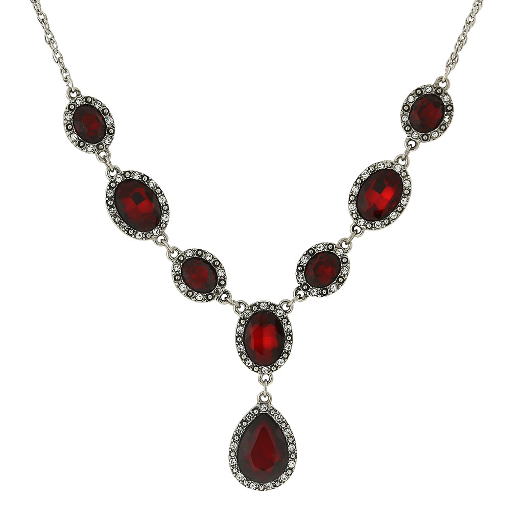 Red Multi Crystal Crystal Teardrop Y Necklace 16   19 Inch Adjustable