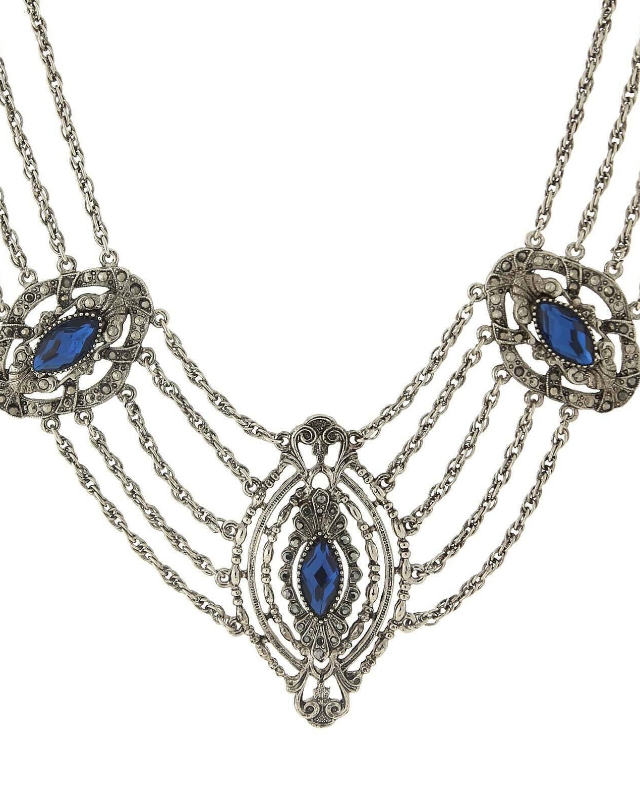 2028 Jewelry Blue And Hematite-Color Statement Collar Necklace 16"