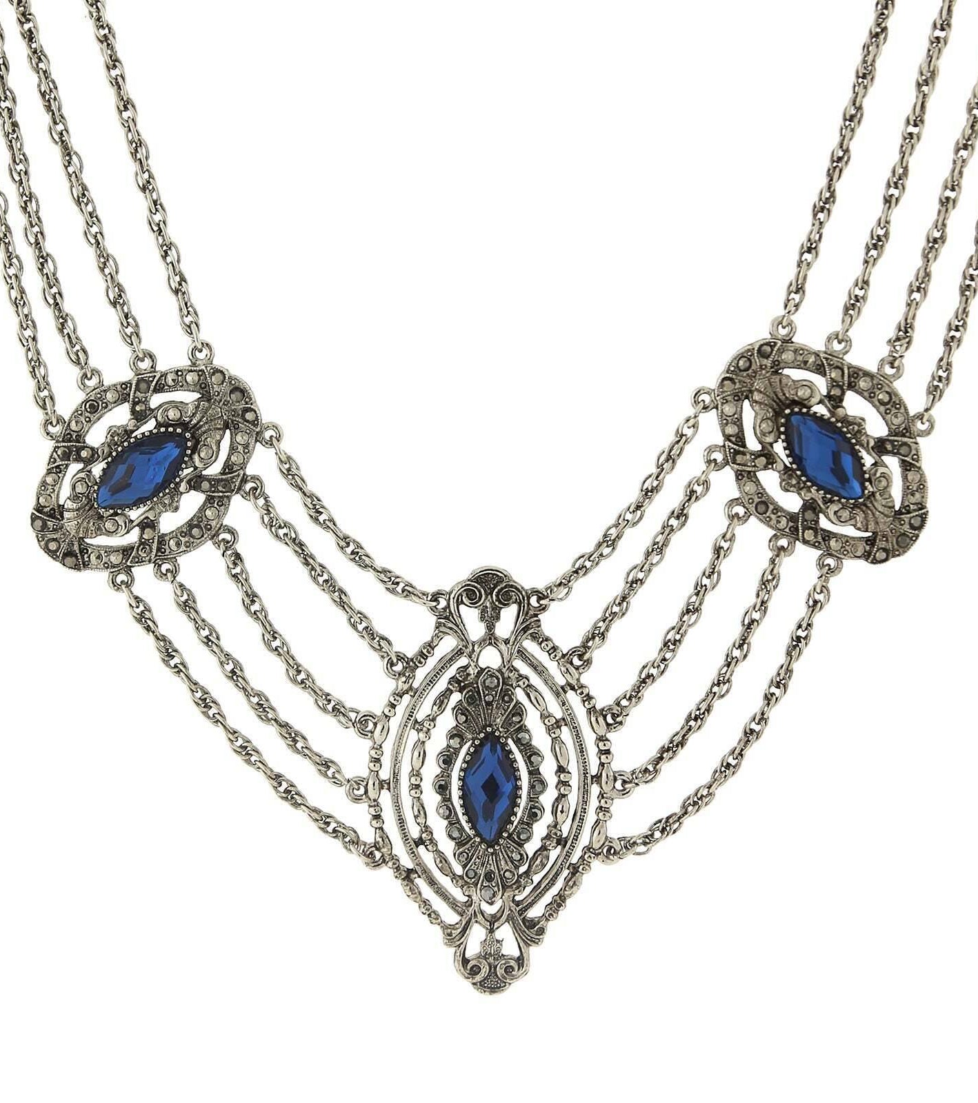 2028 Jewelry Blue And Hematite-Color Statement Collar Necklace 16"