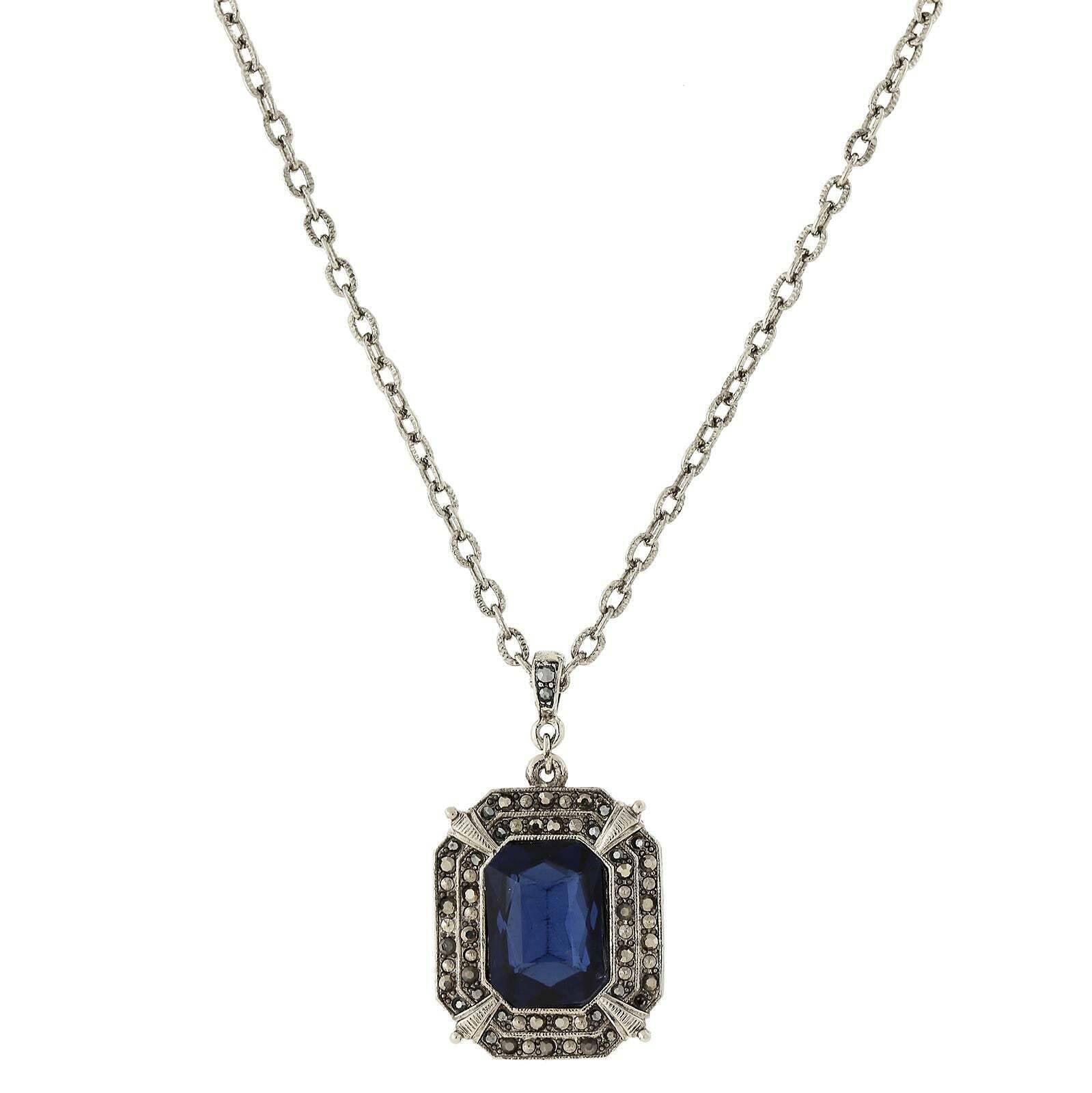 2028 Jewelry Octagon Montana Blue & Hematite Glass Crystal Pendant Necklace 16" + 3" Extender