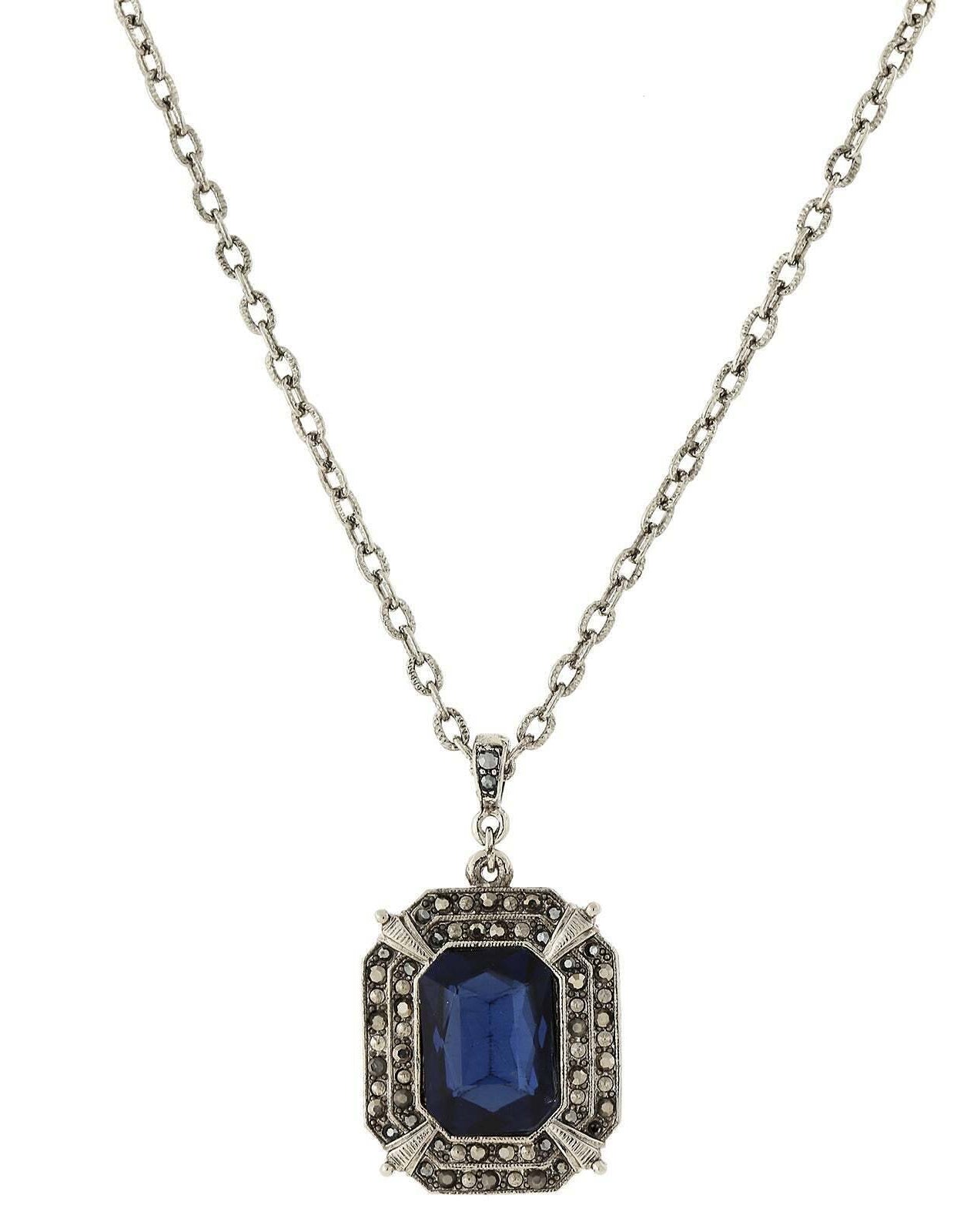 2028 Jewelry Octagon Montana Blue & Hematite Glass Crystal Pendant Necklace 16" + 3" Extender